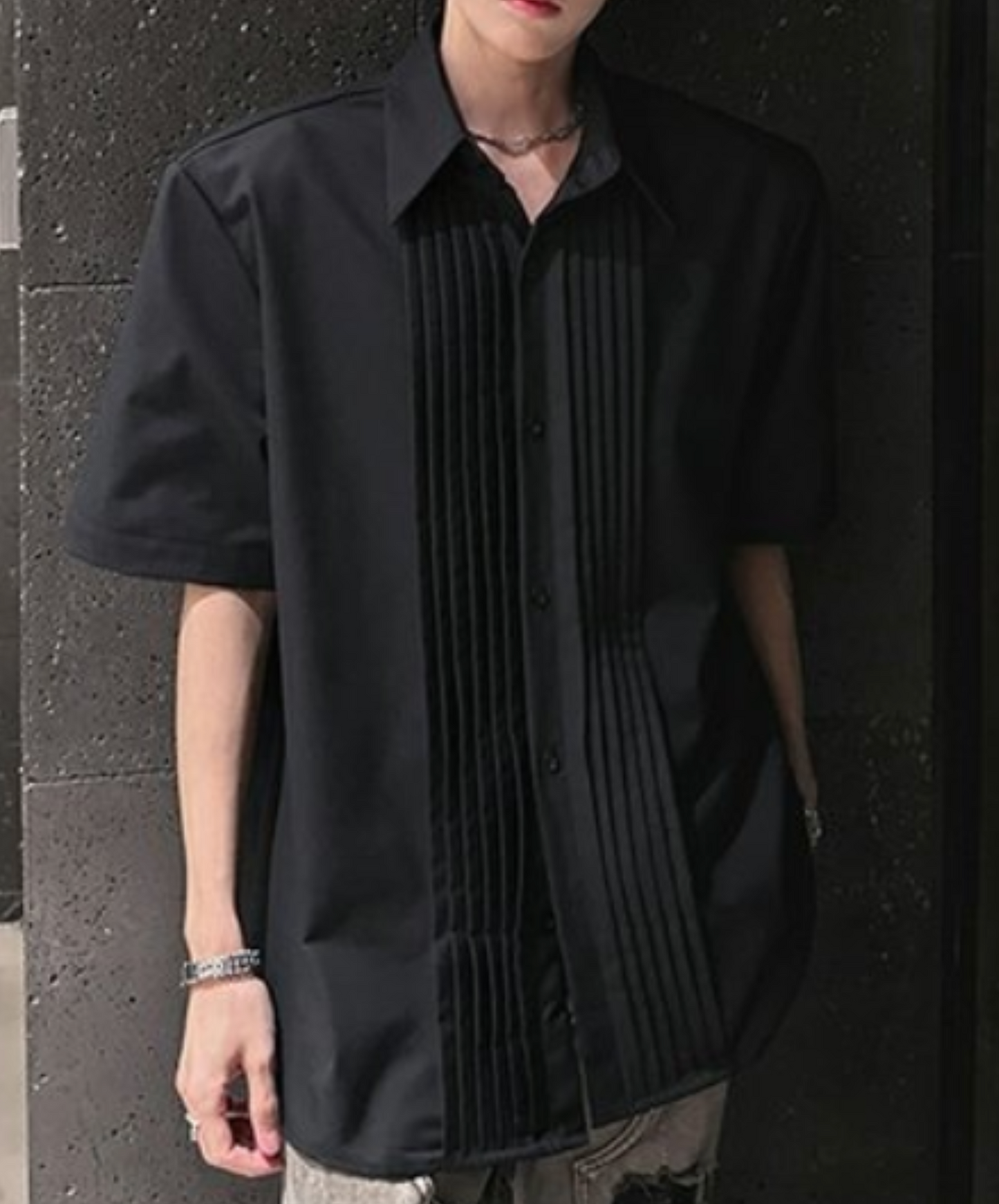 dark luxury pleated front design shirt EN2112