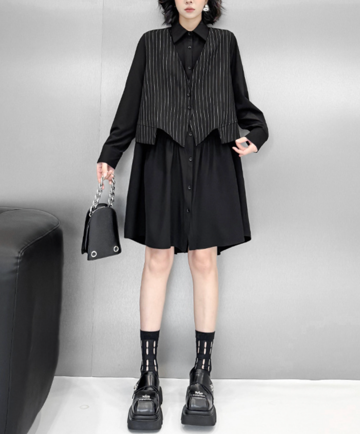 fake layered stripes long shirt EN2329