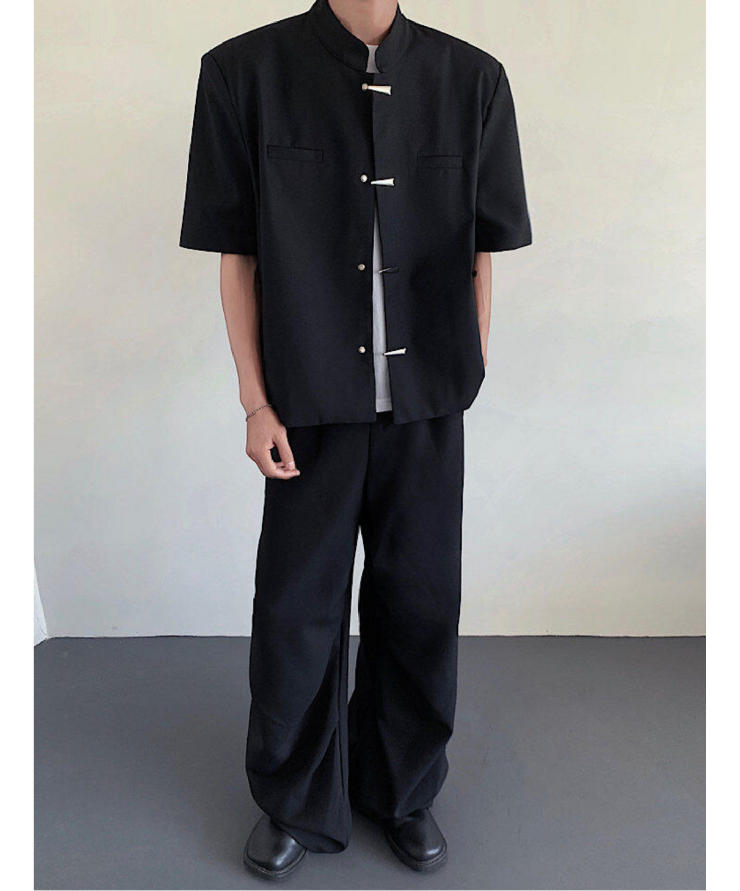 metal button chinese style stand collar shirt EN2100
