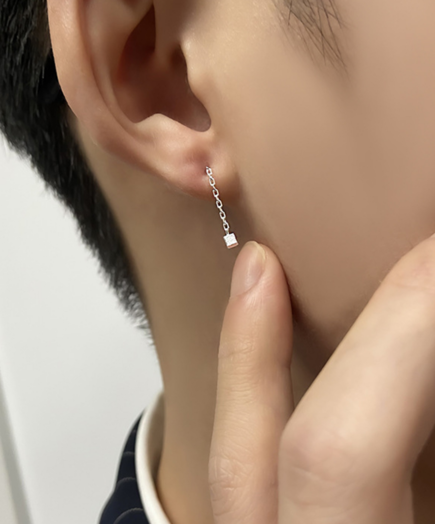 silver chain square earrings EN1616