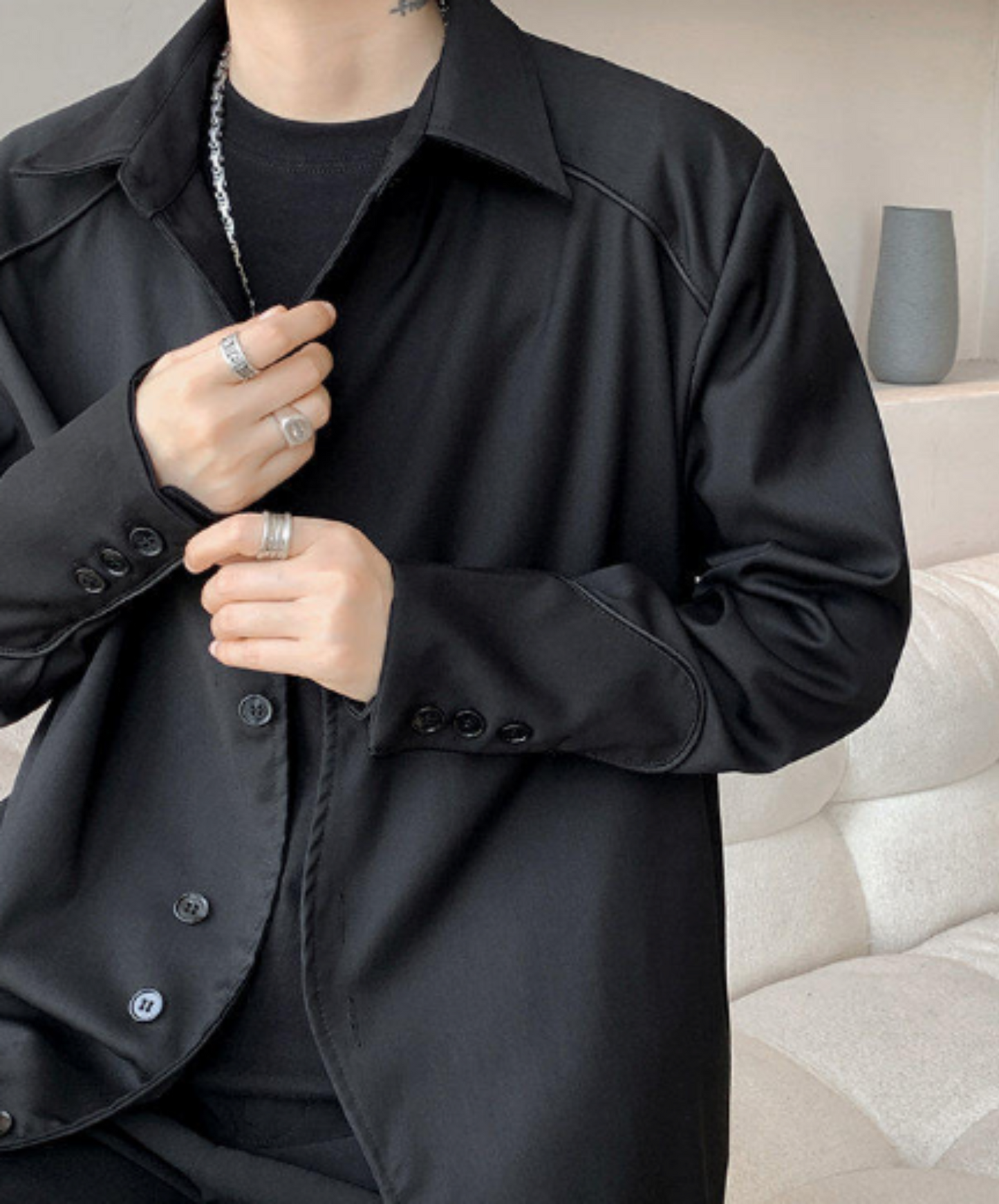 wave-shaped placket special button arrangement shirt EN1983