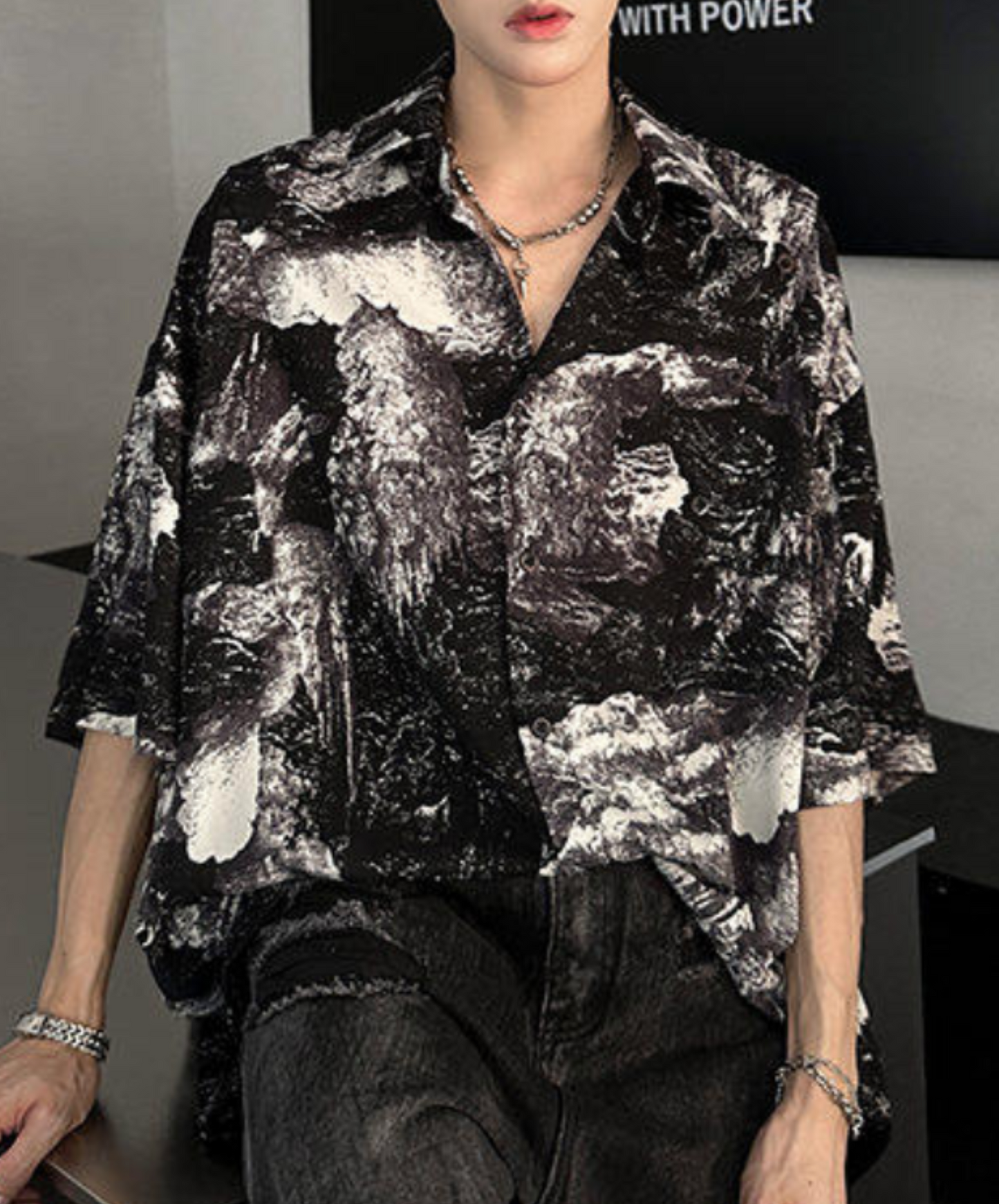 retro splicing design shirt EN2206