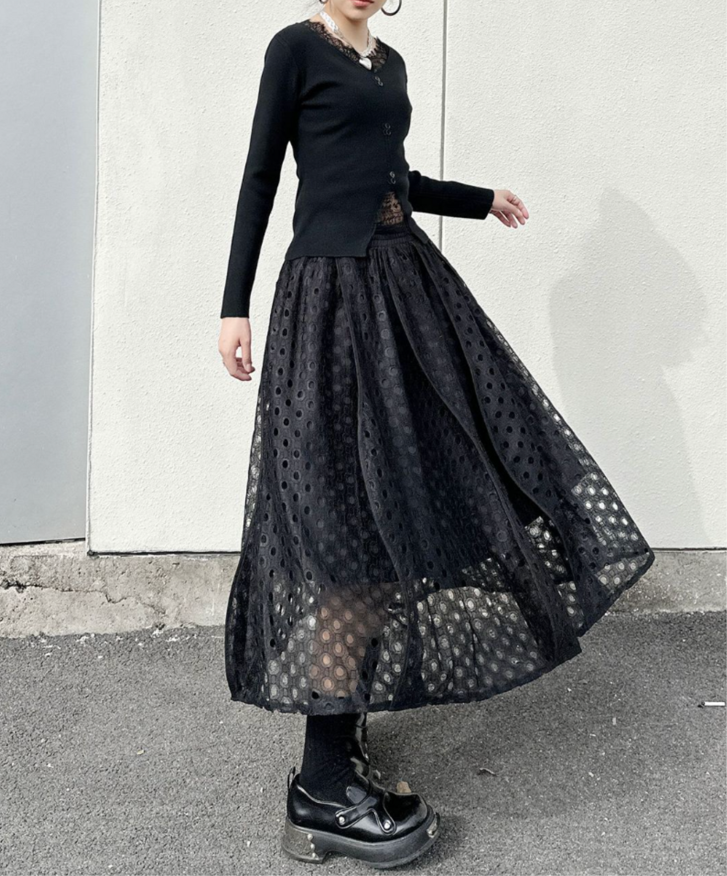 dark eyelet lace a-line skirt EN2335