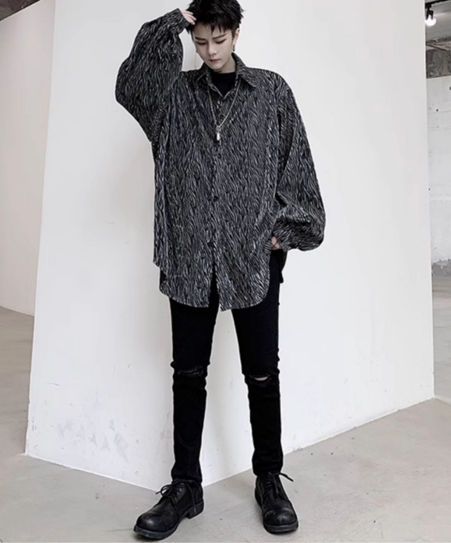 zebra print jacquard loose shirt EN2108
