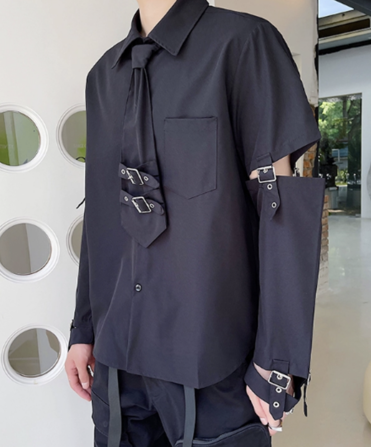 dark buckle decoration shirt EN1052