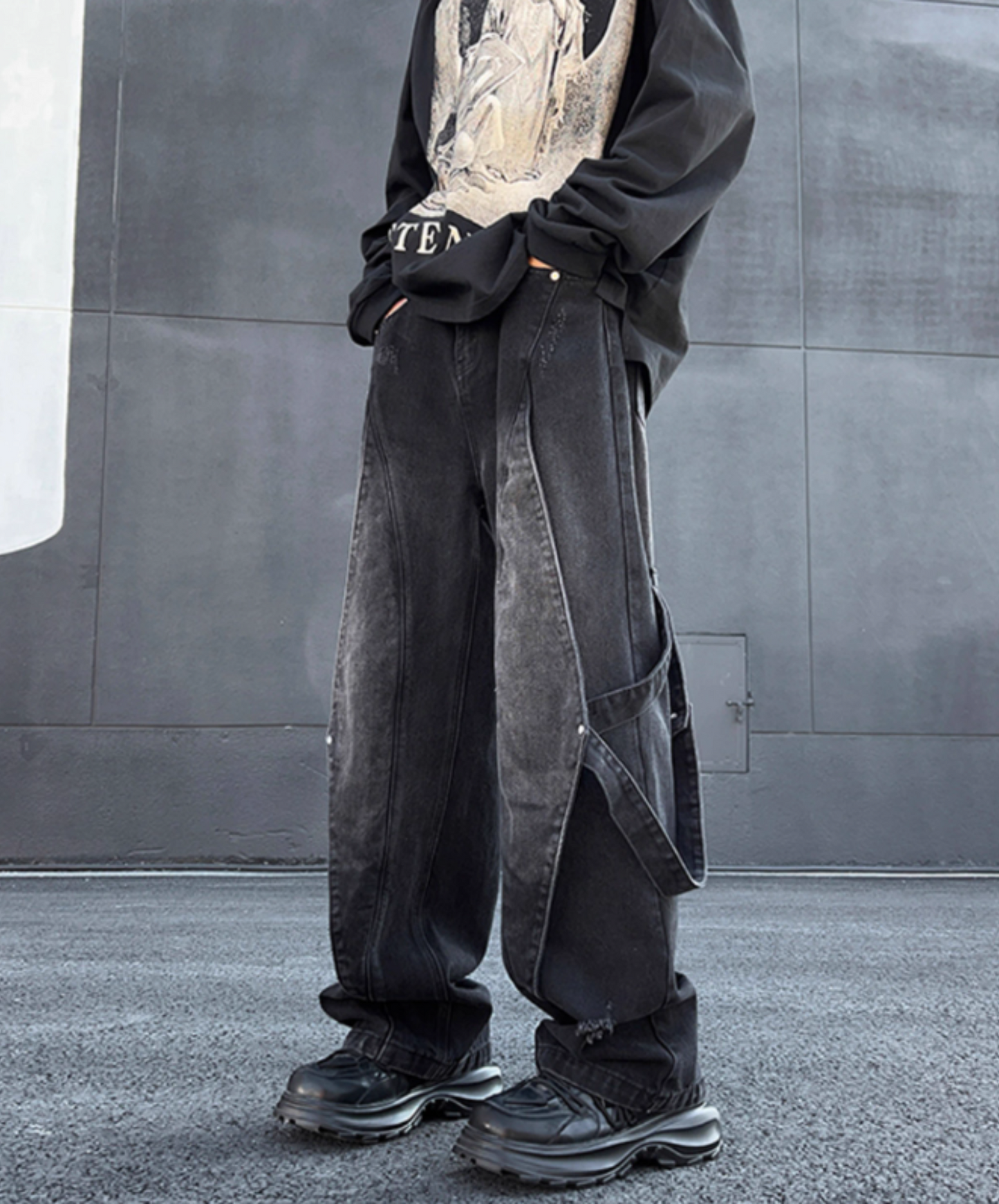 side belt decoration denim pants EN1874