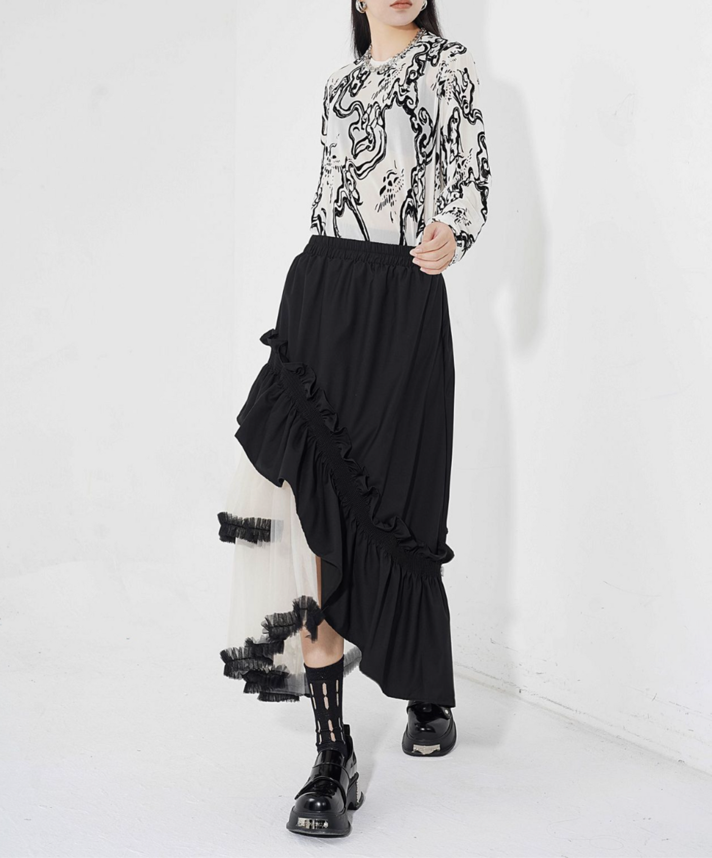 mixed material irregular design skirt EN2284