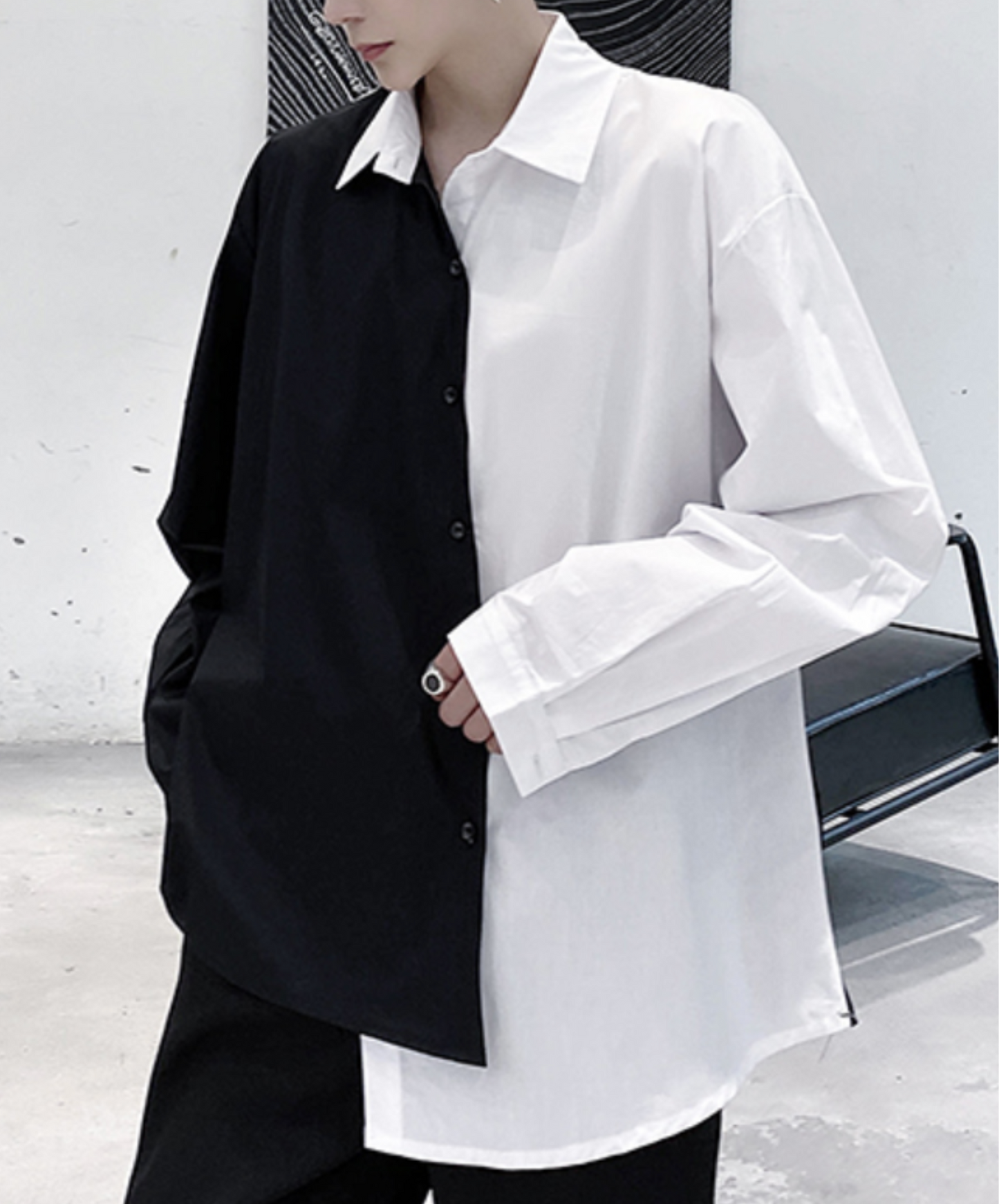monotone contrast asymmetric shirt EN2046