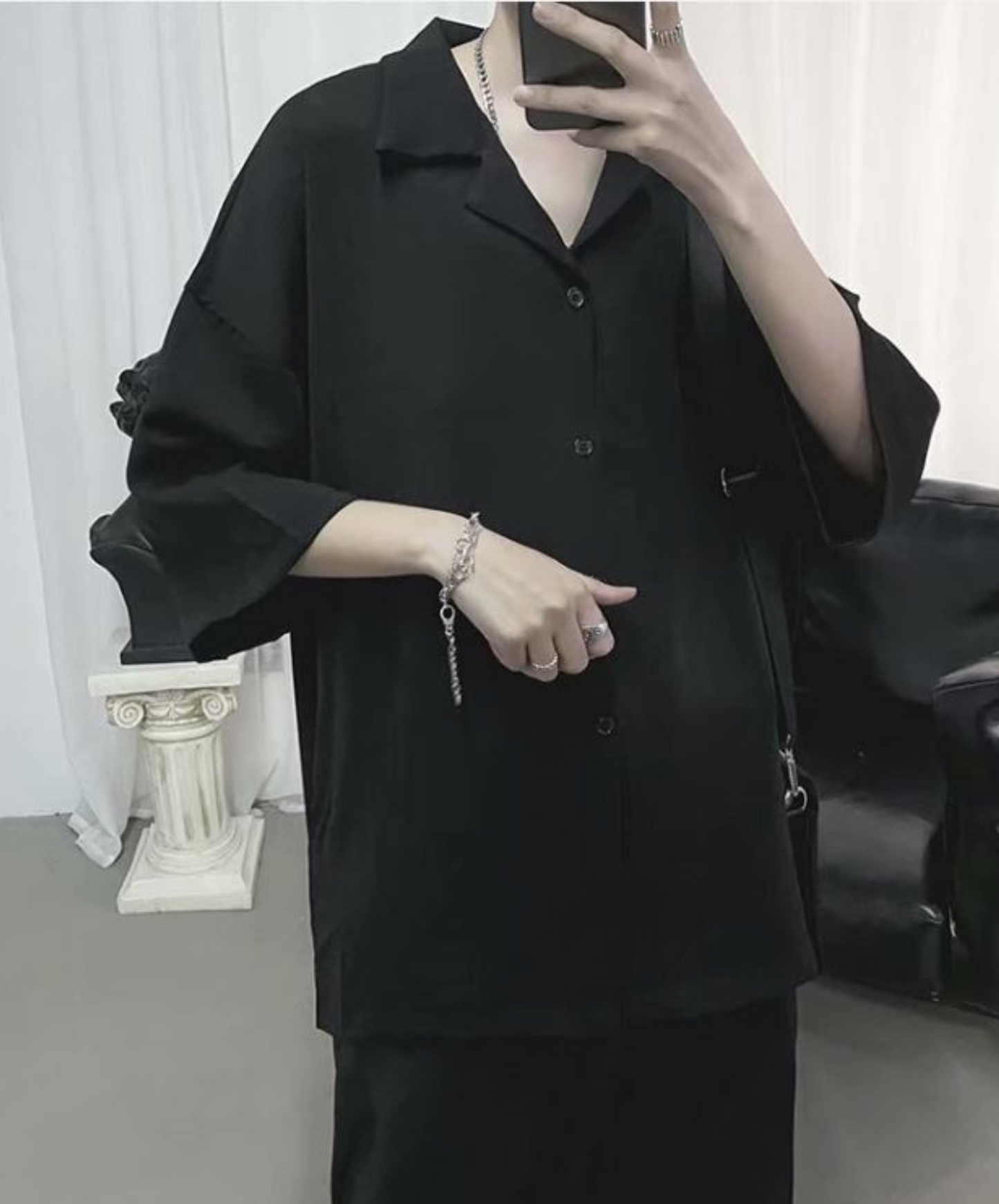 dark loose three quarter sleeve shirt EN867