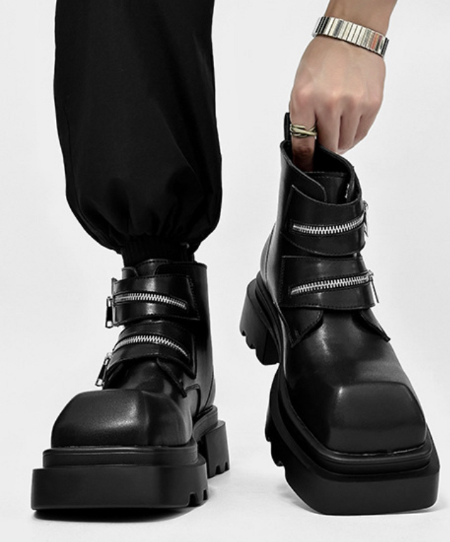 double zip design thick sole boots EN2129