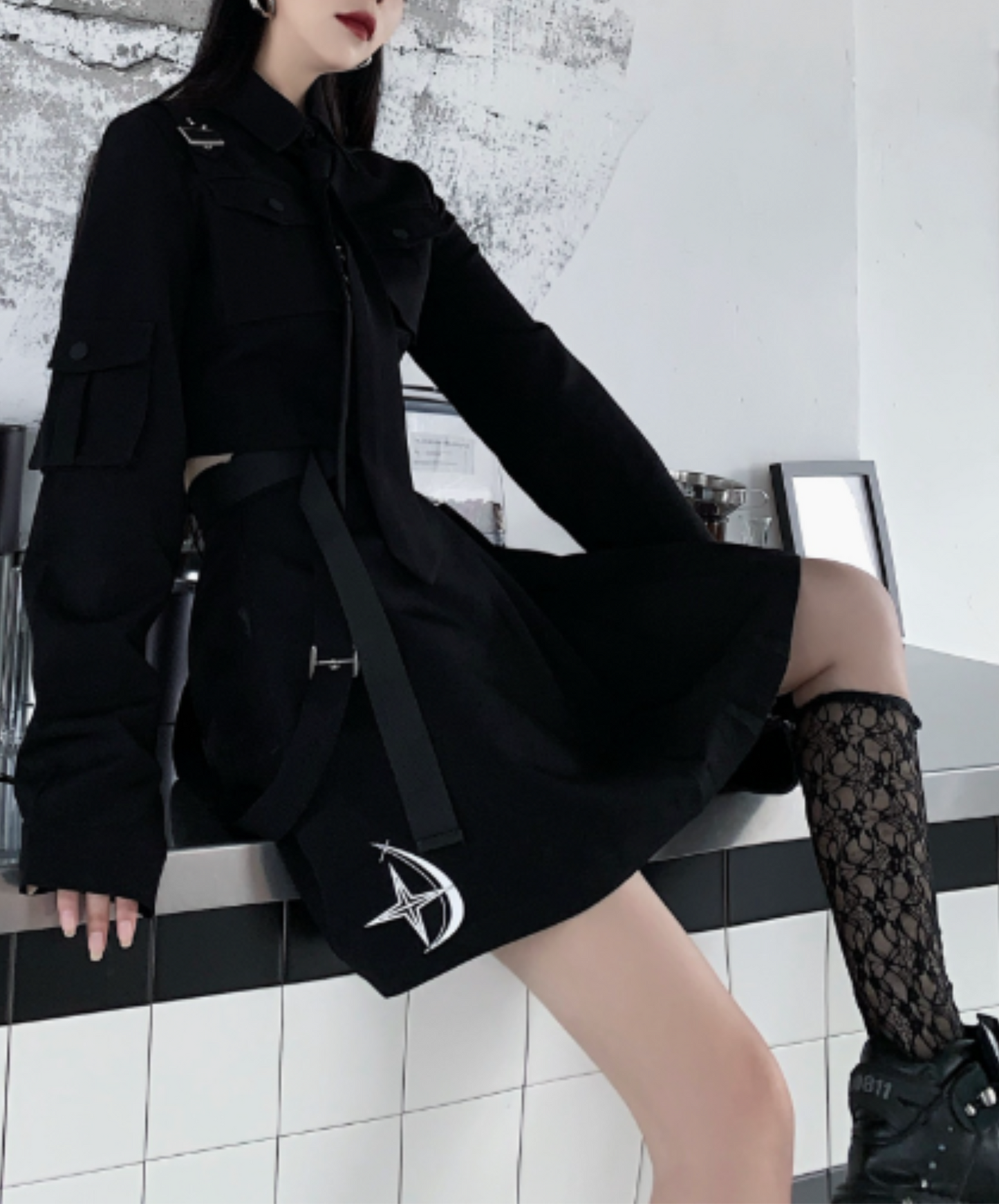 【style72】dark mode outfit set EN1981( shirt+ skirt set)
