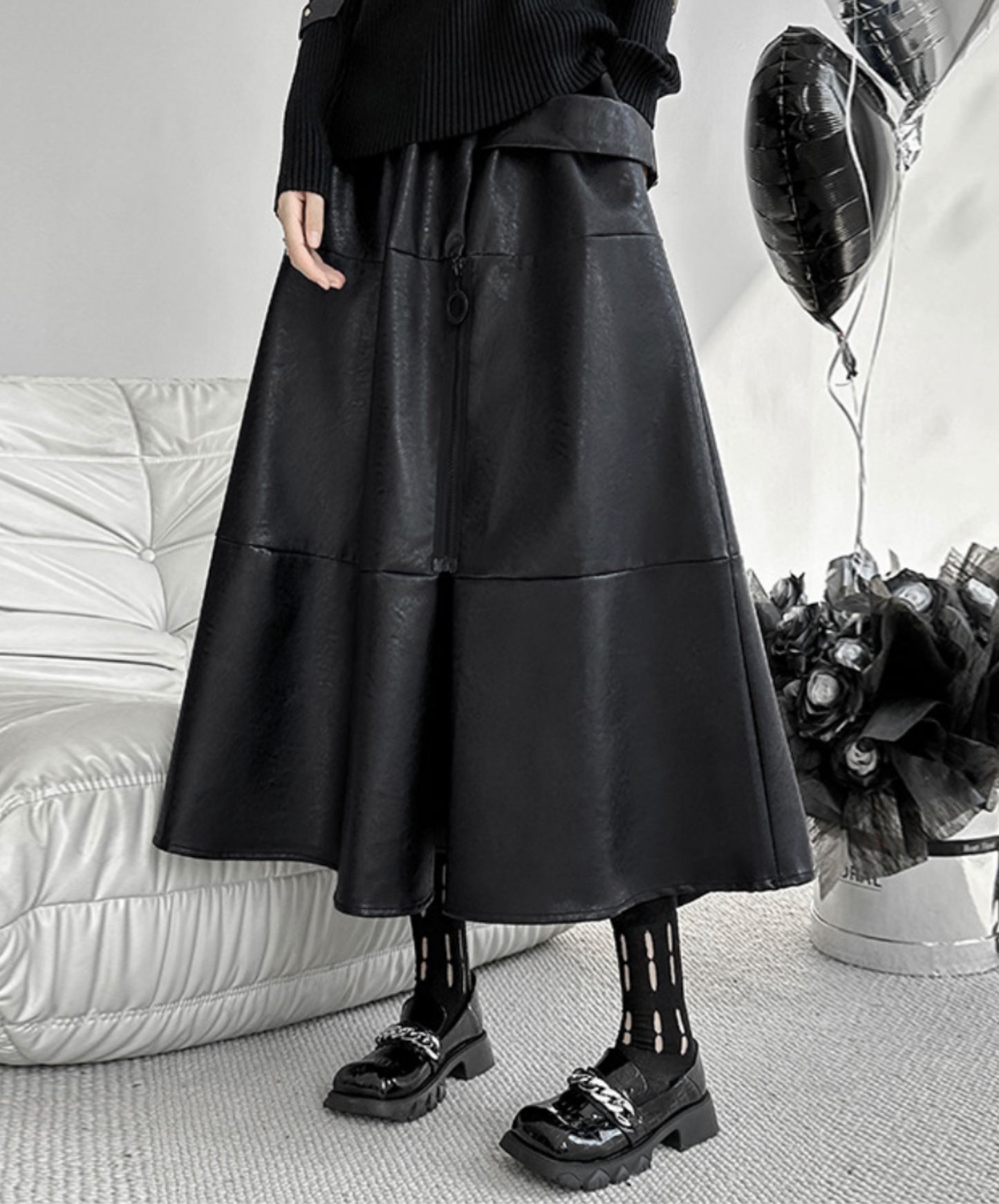 retro design hard pu leather skirt EN2342
