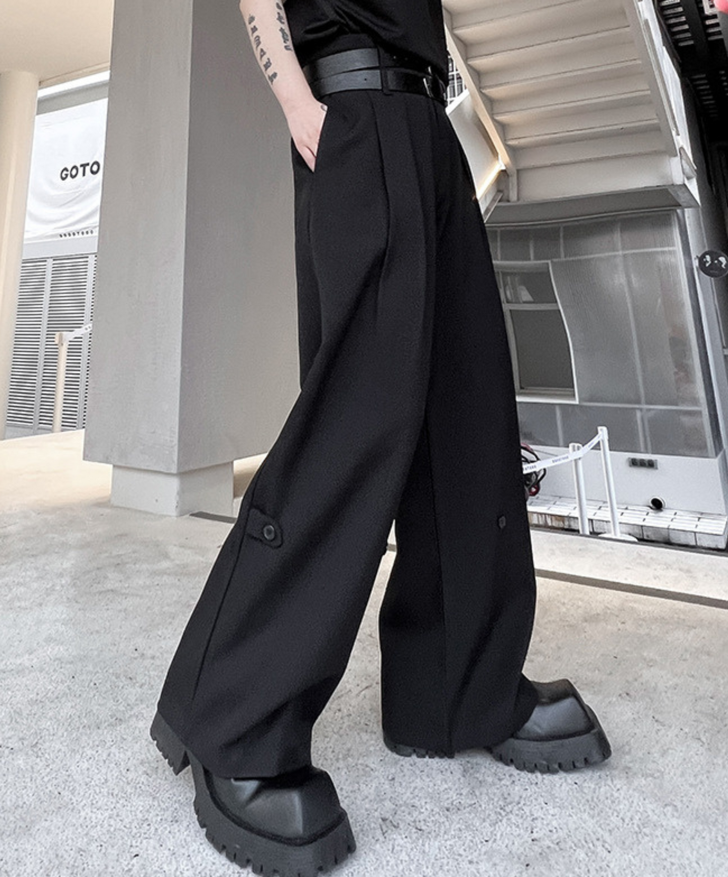 dark twin belt slacks pants EN977