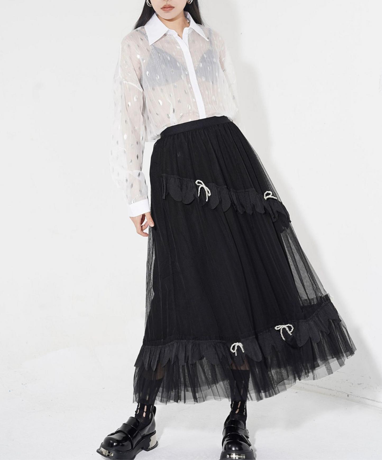 petite pearl ribbon voluminous skirt EN2287