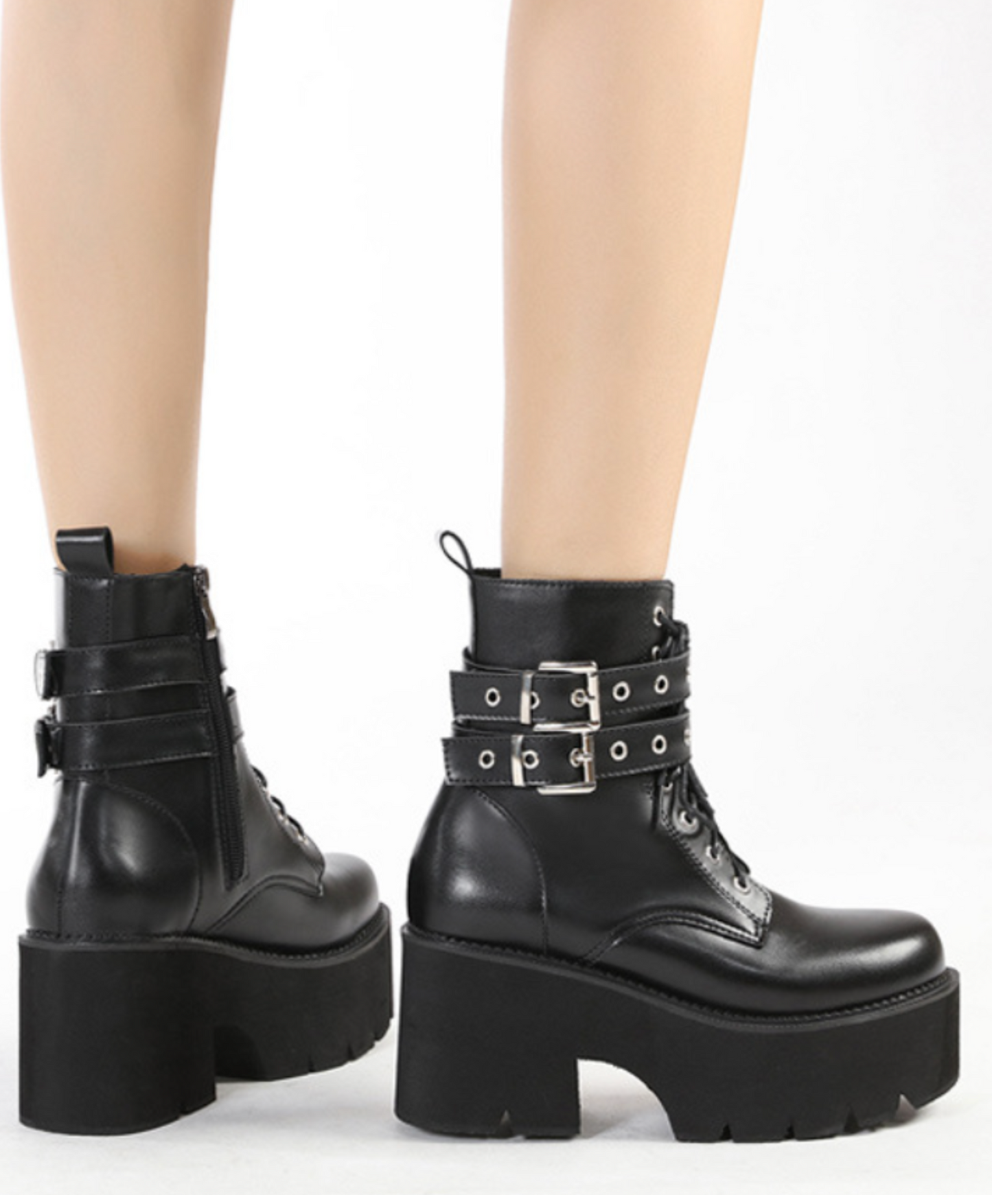 simple double belt design zip up boots EN2315