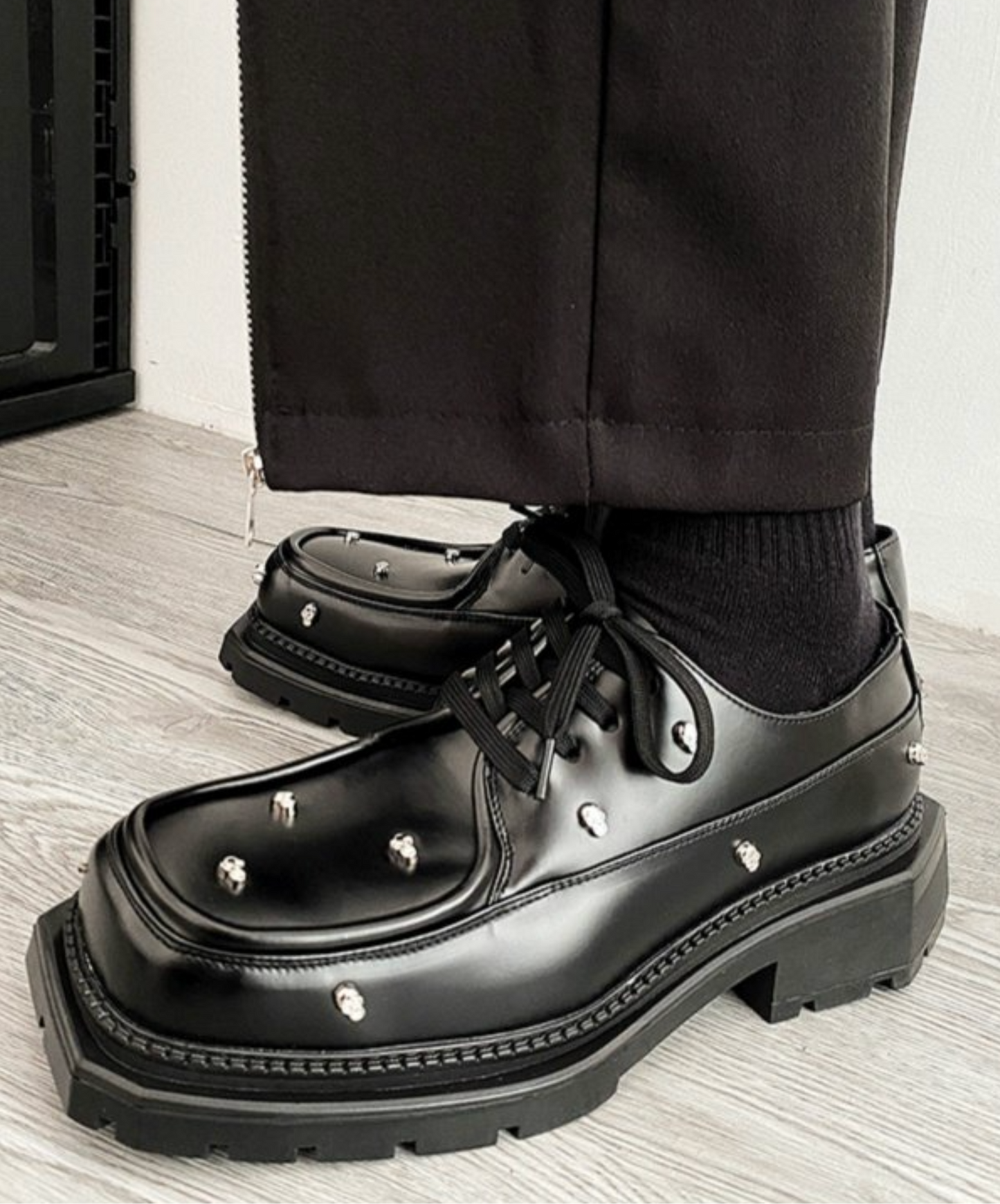 rivet leather lace-ups shoes EN2361