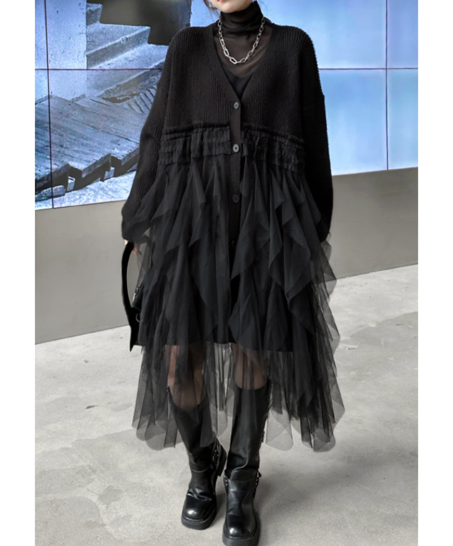 layered ruffle tulle cardigan EN2448