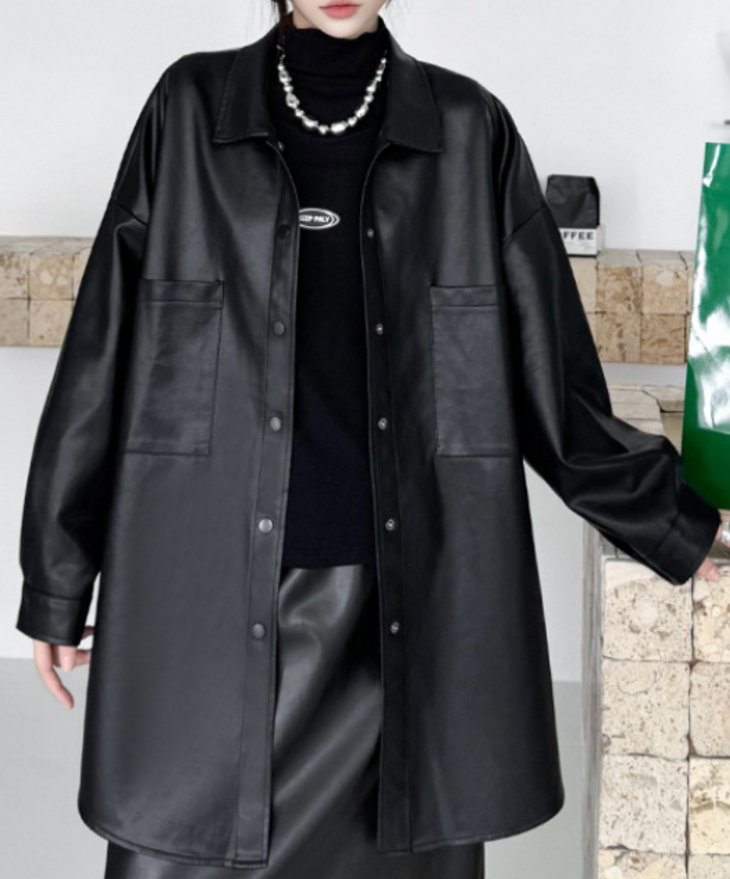 pu leather loose shirt EN2467