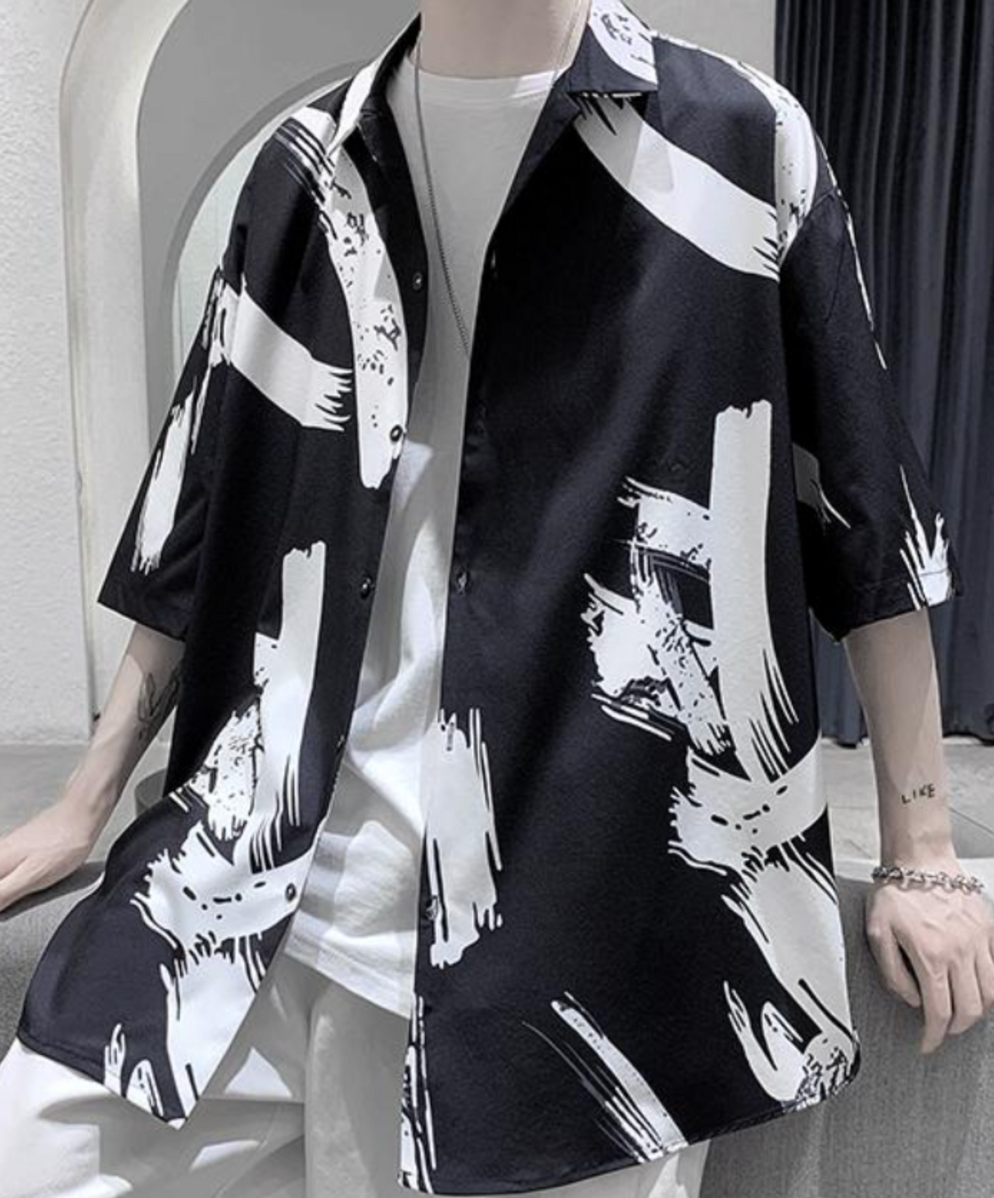 hong kong style graffiti print loose shirt EN2124