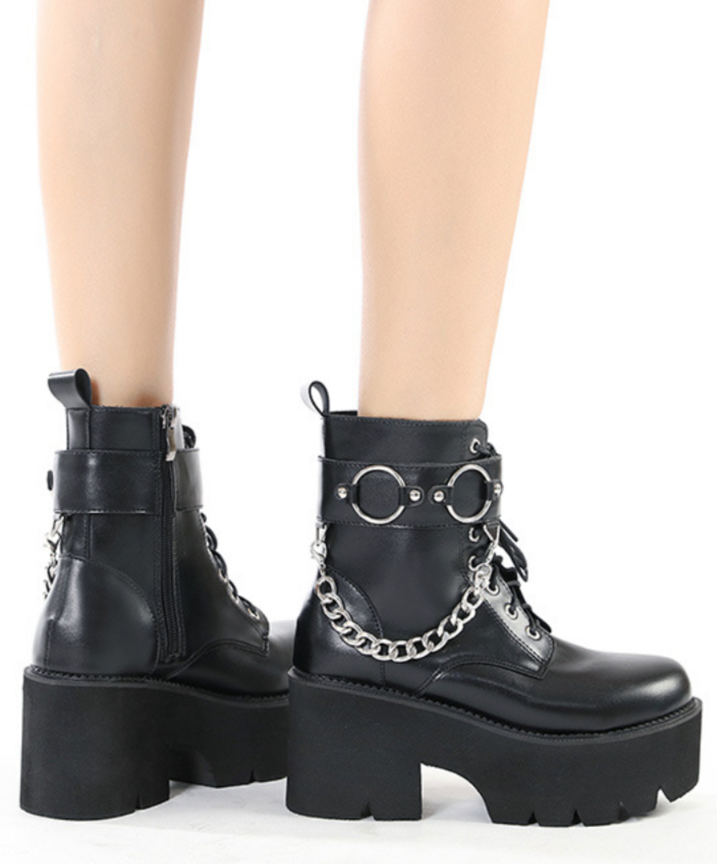 belt with metal chain hoop zip up boots EN2312