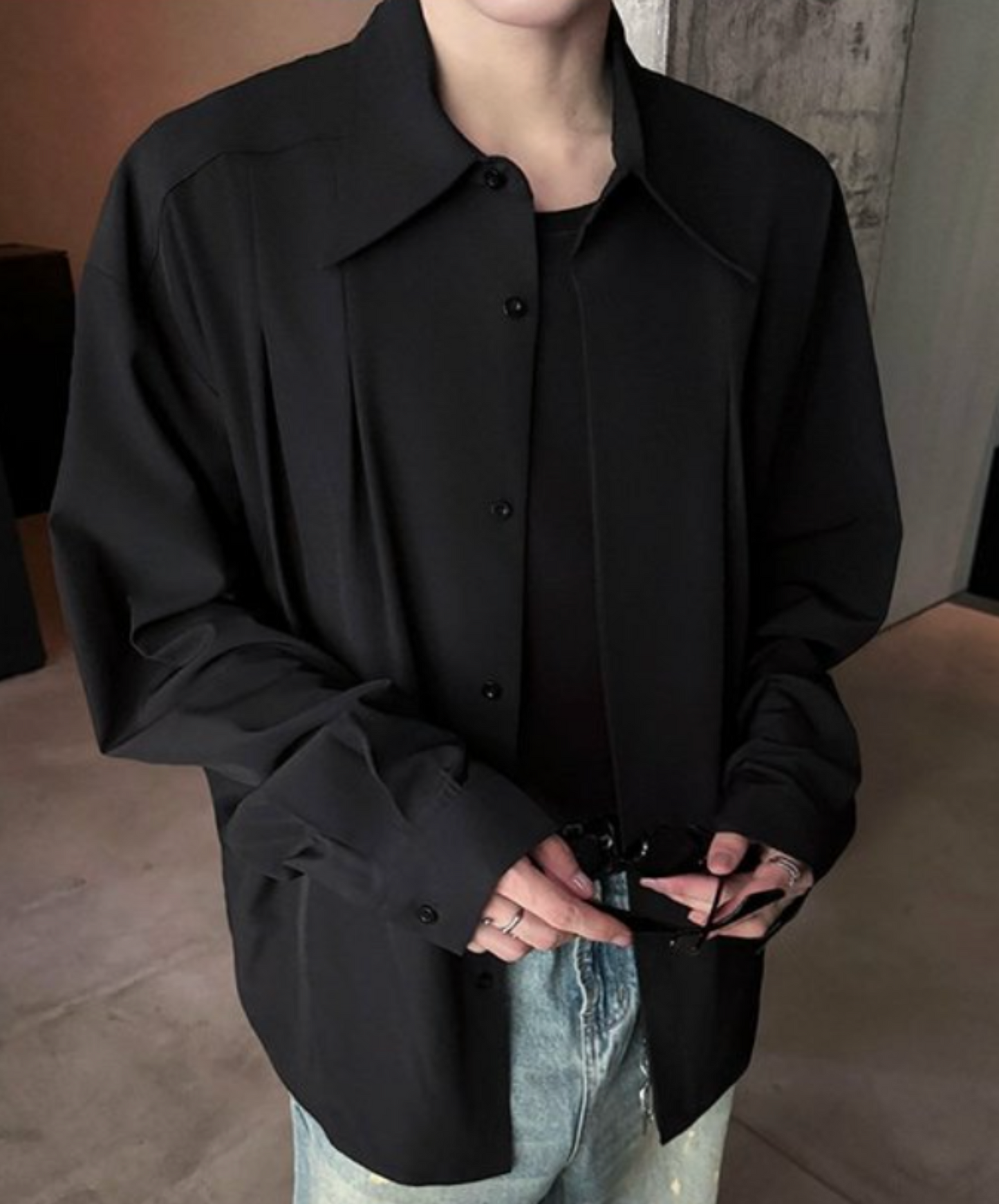 retro pleated drape shirt EN2310