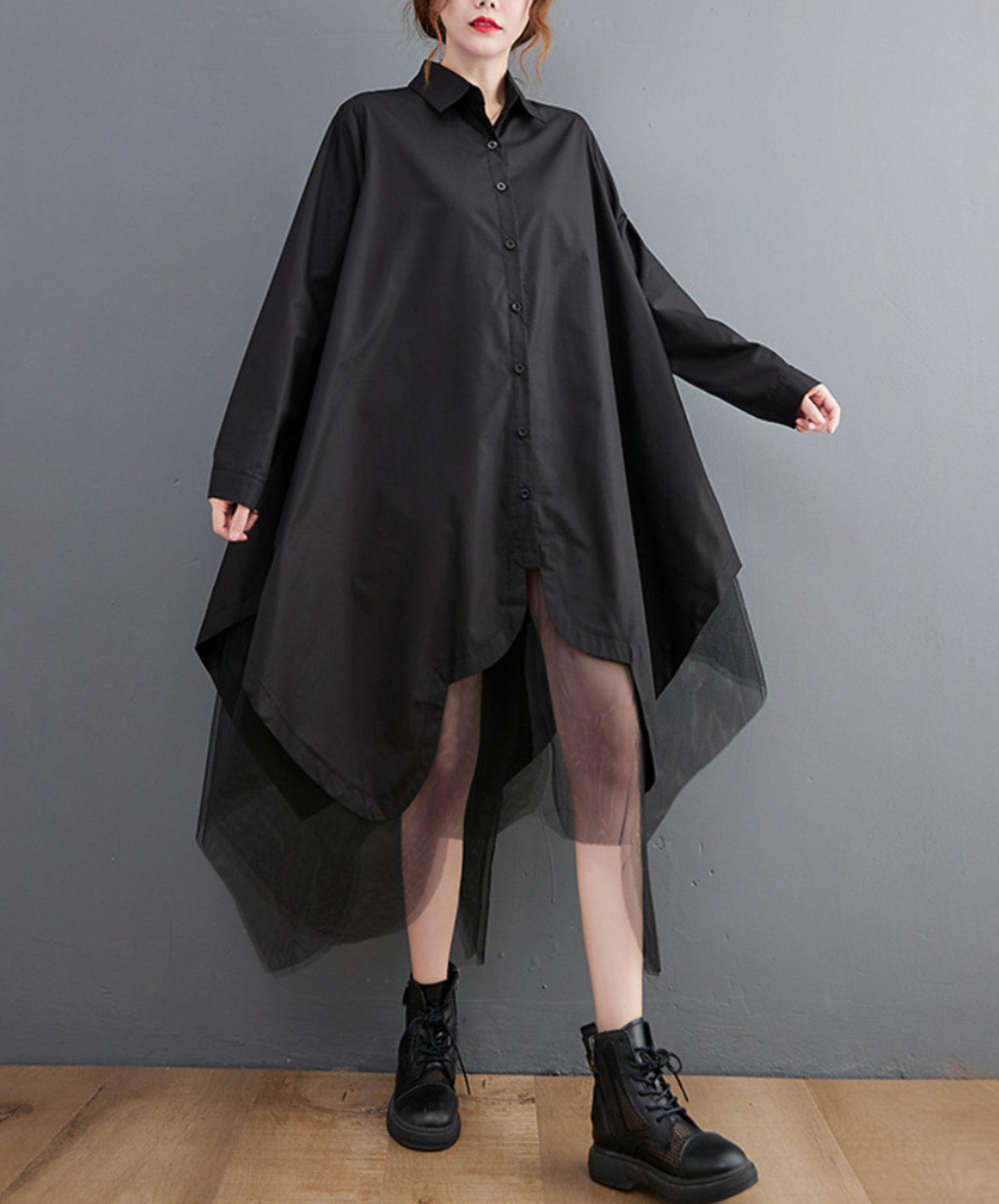 layered look with different materials long shirt EN2286