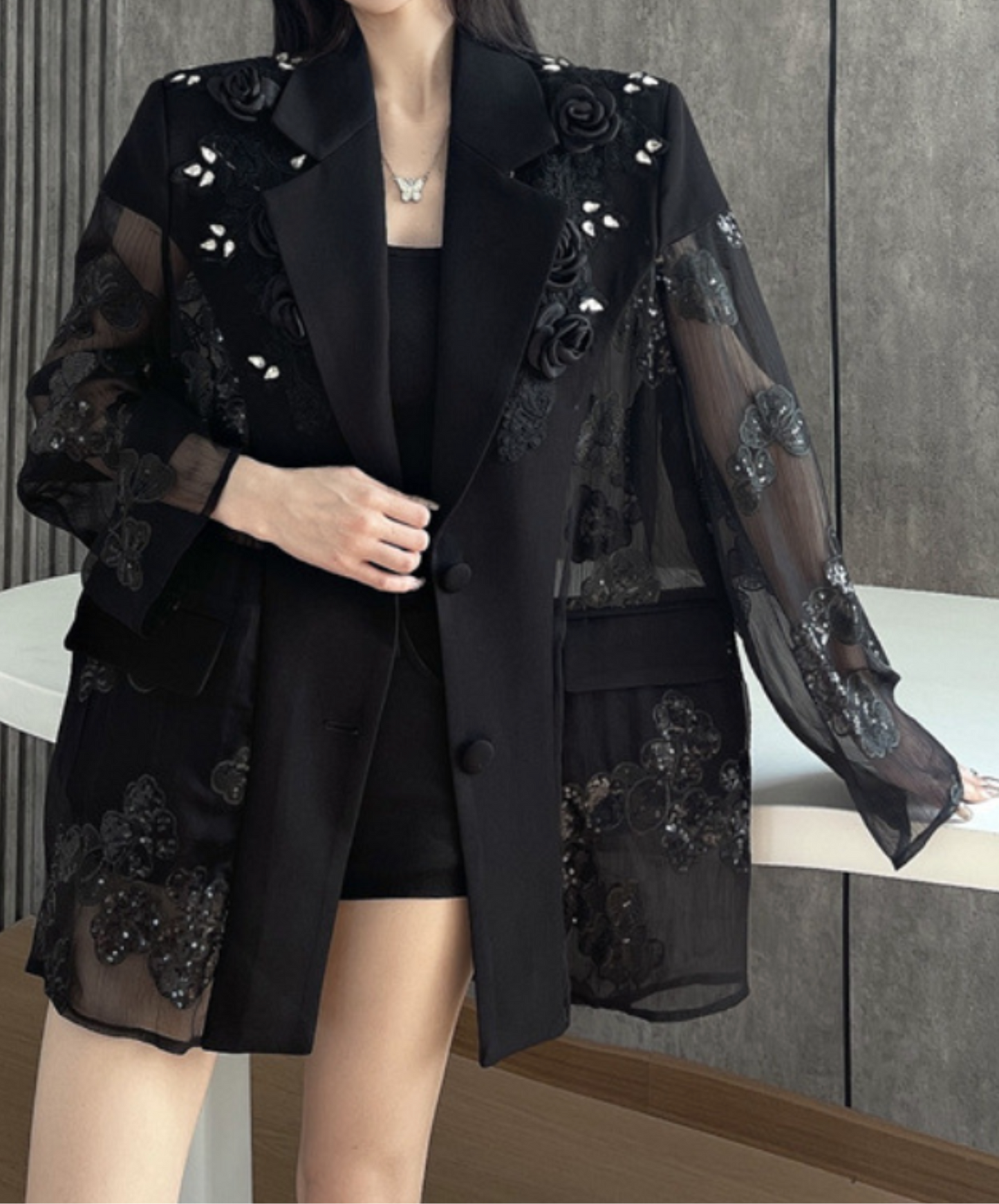 diamond embroidery flower stitch jacket EN2226