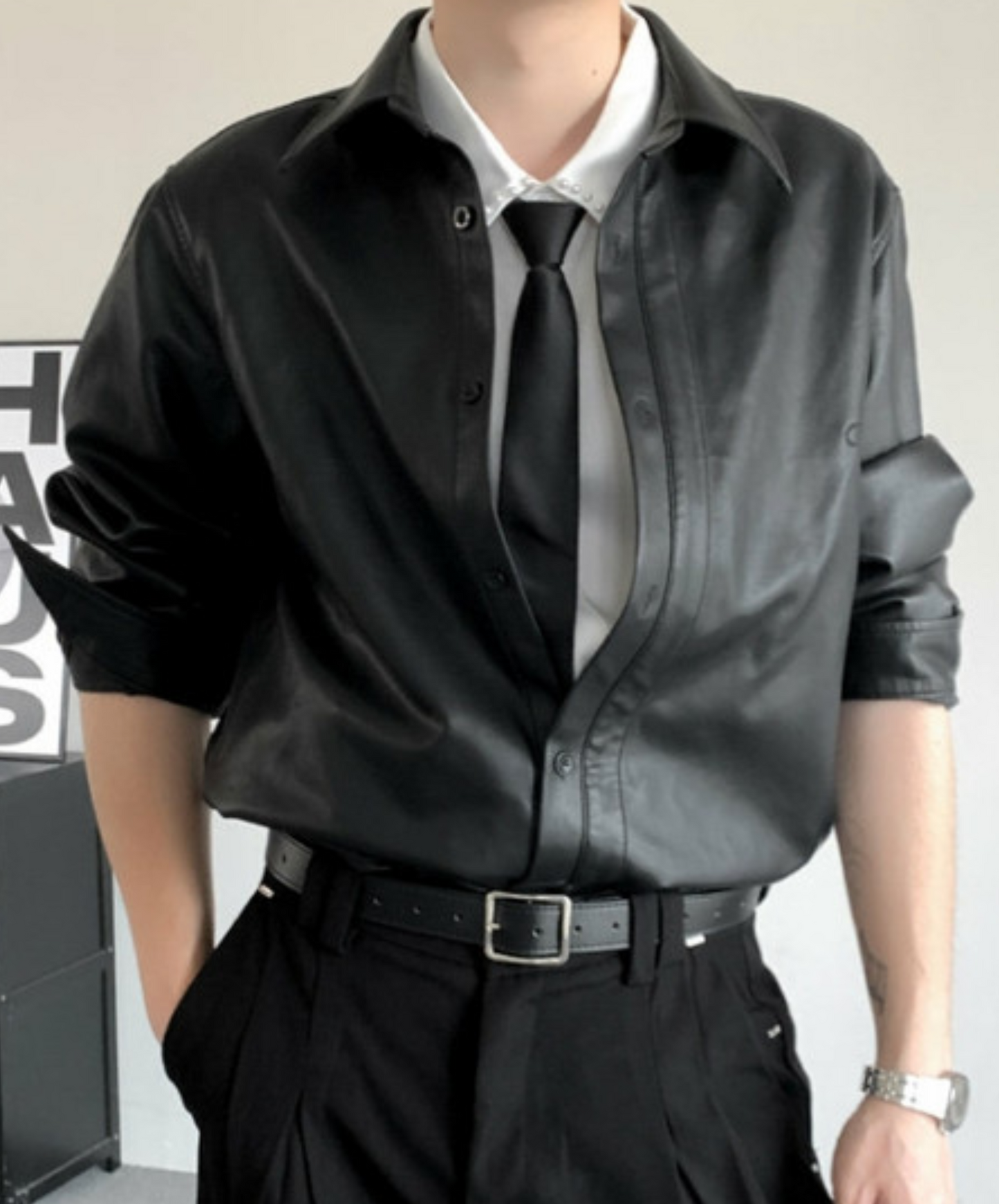 simple smooth leather shirt EN2370