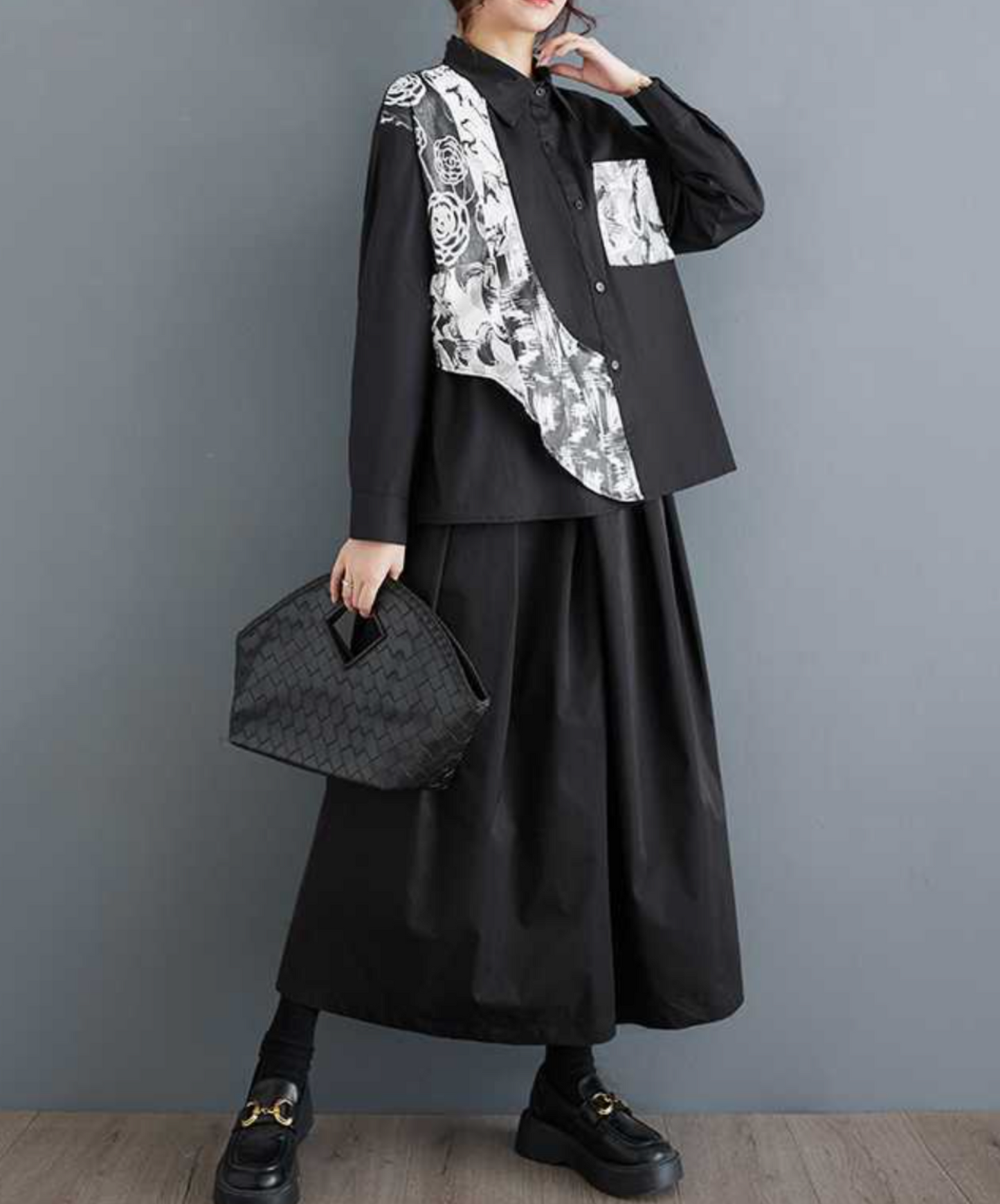 asymmetric splicing design shirt EN1652
