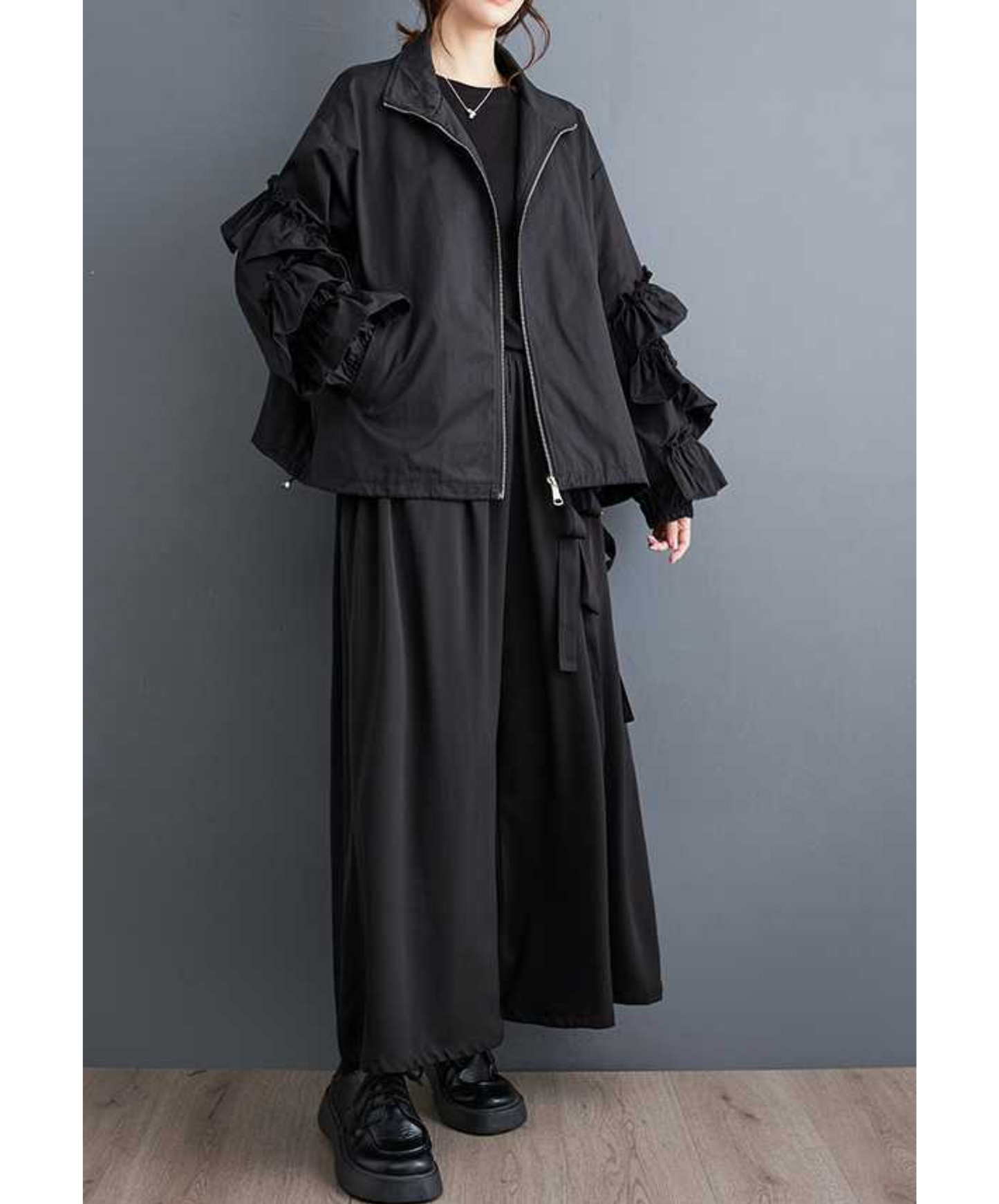 dark layered frill high neck jacket EN2353