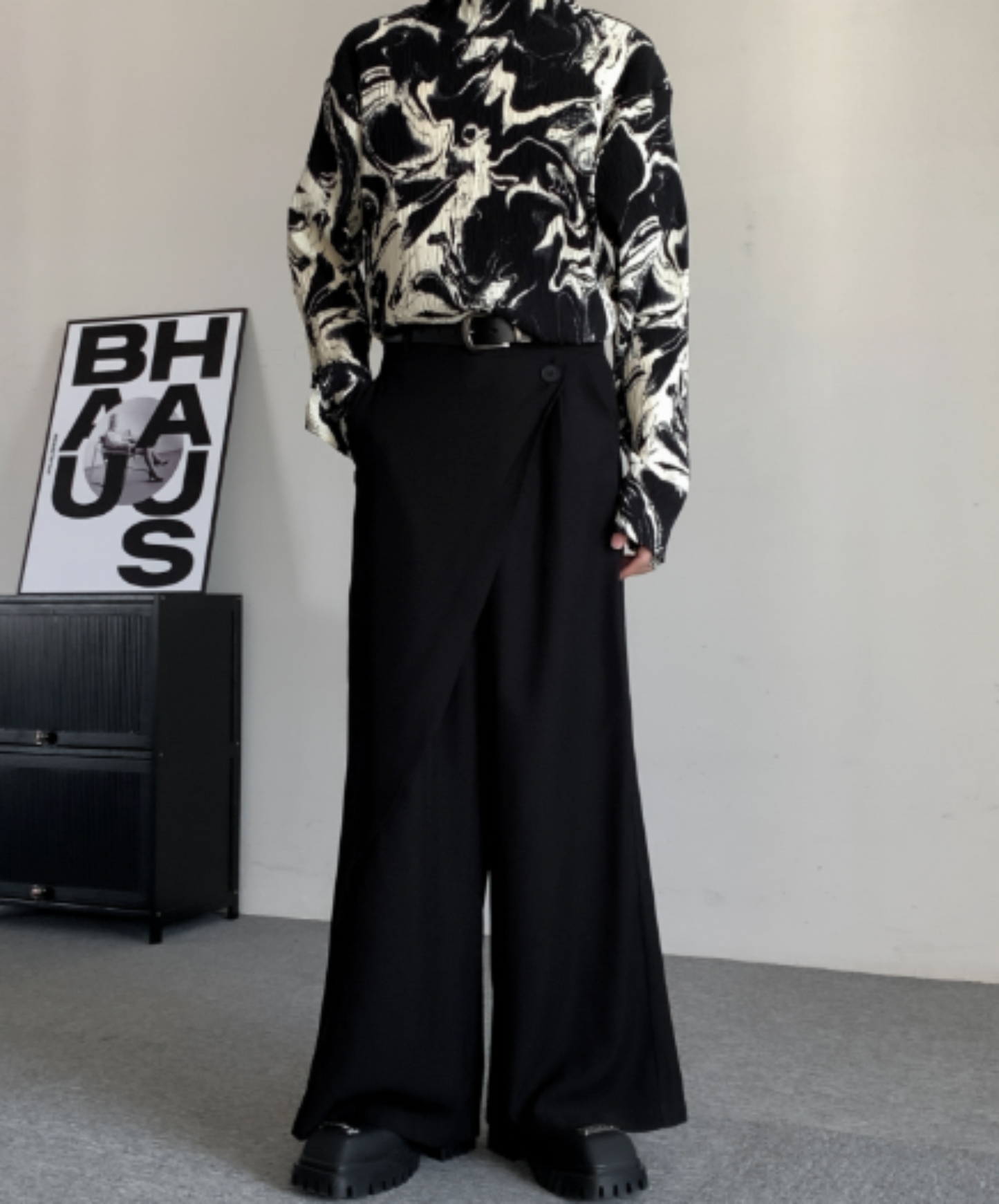 dark lazy drape layer wide pants EN2117