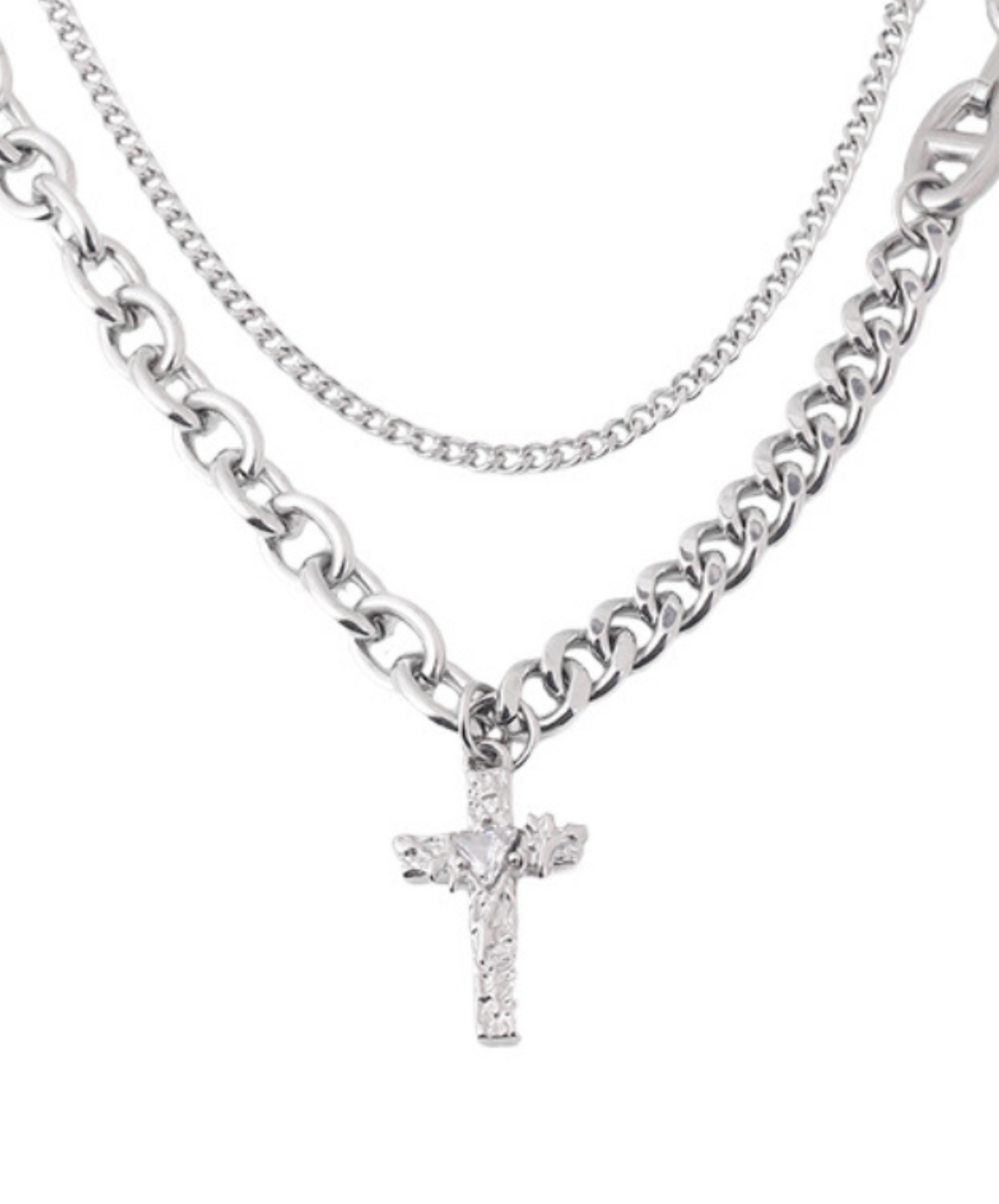 double chain cross top necklace EN2345