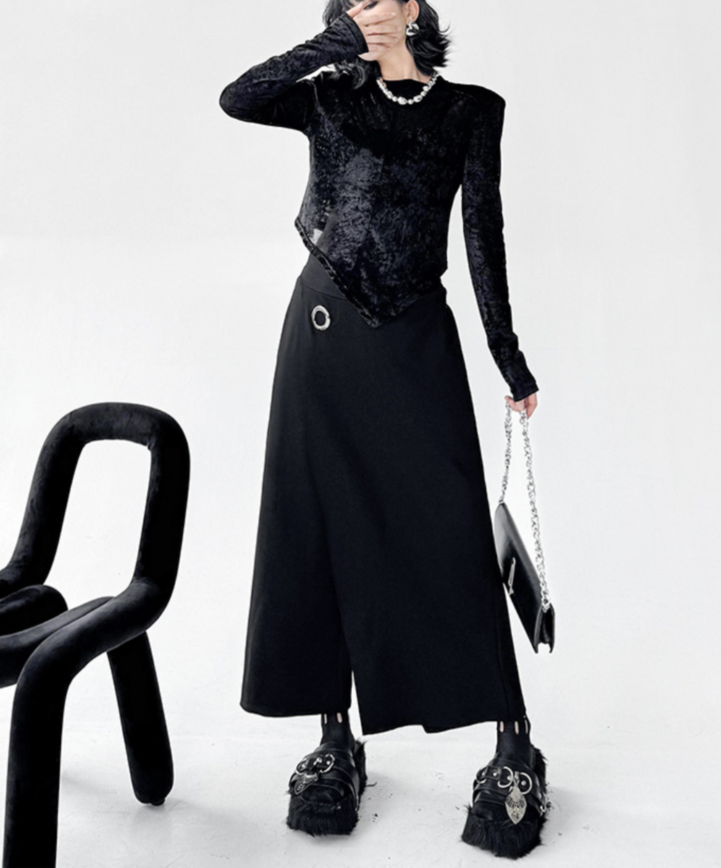 silver metal ring included wide pants EN2332