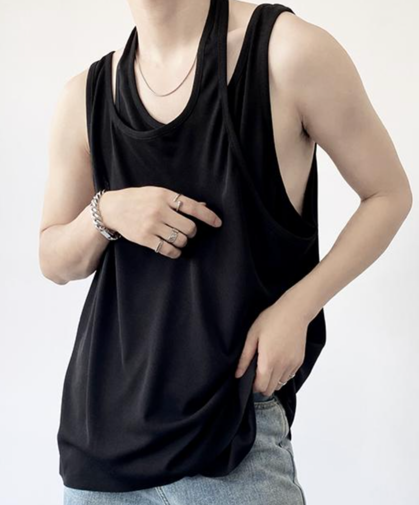 fake two piece sleeveless shirt EN2093