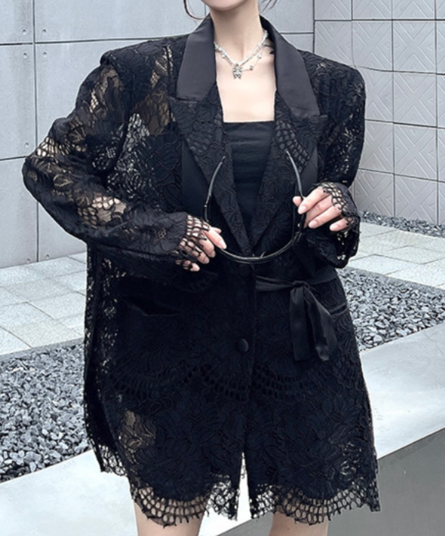 lace splicing ribbon jacket EN2328