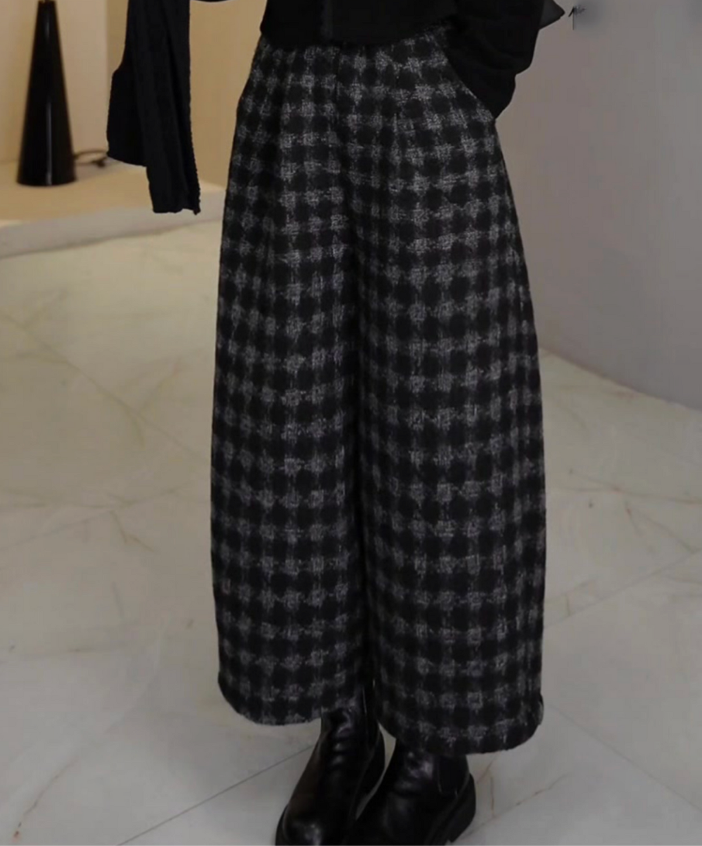 dark retro check cropped wide pants EN2736