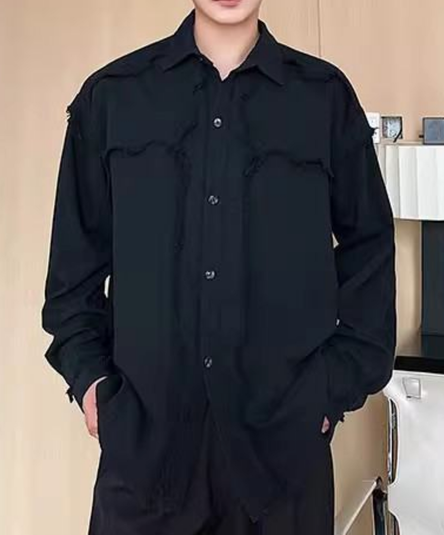 dark thin fringed jacquard shirt EN2376