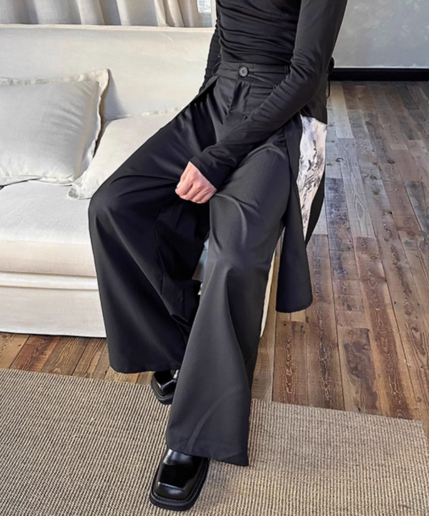 chinese graphic print wide pants EN1861