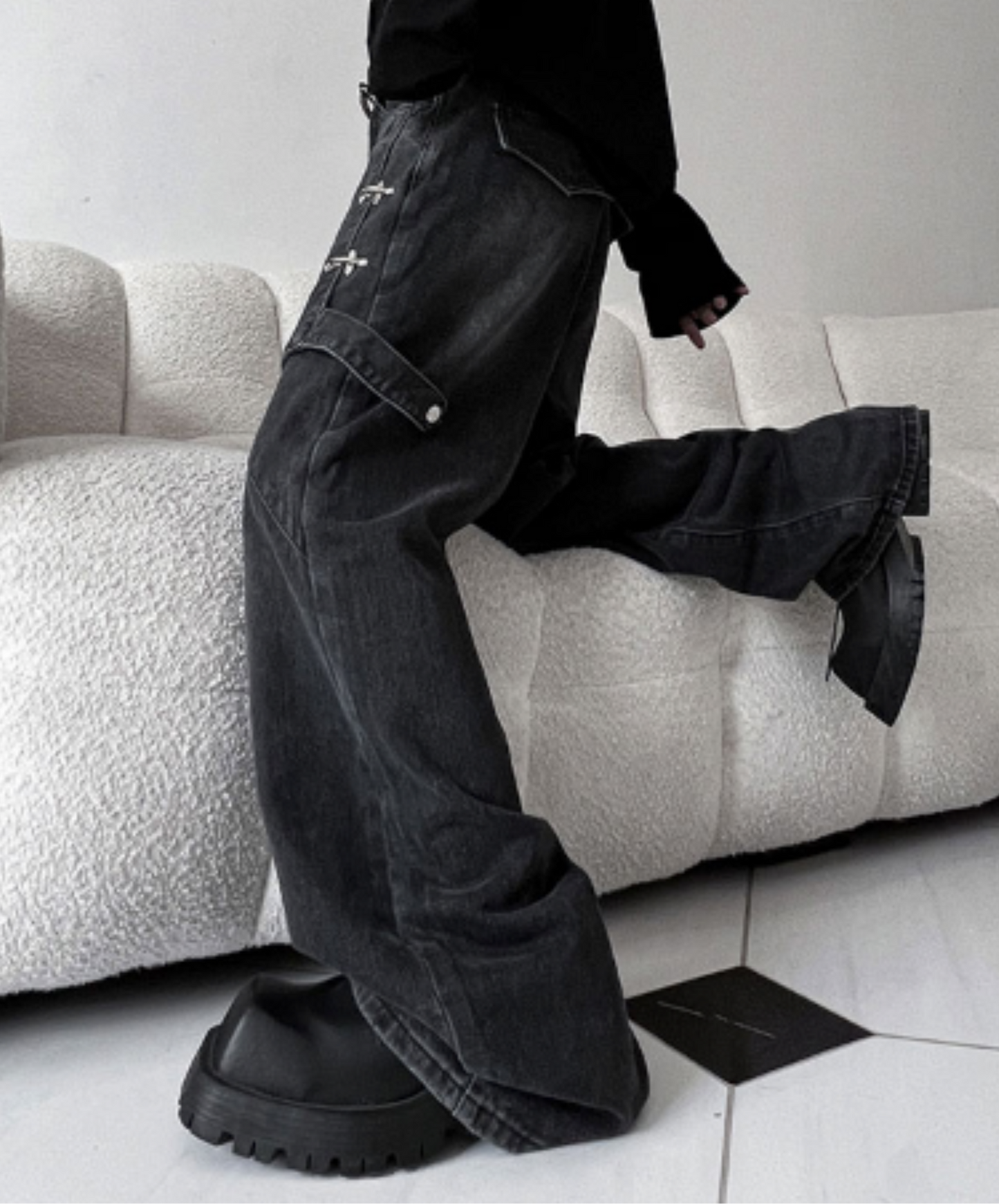 american retro distressed wash denim pants EN2118