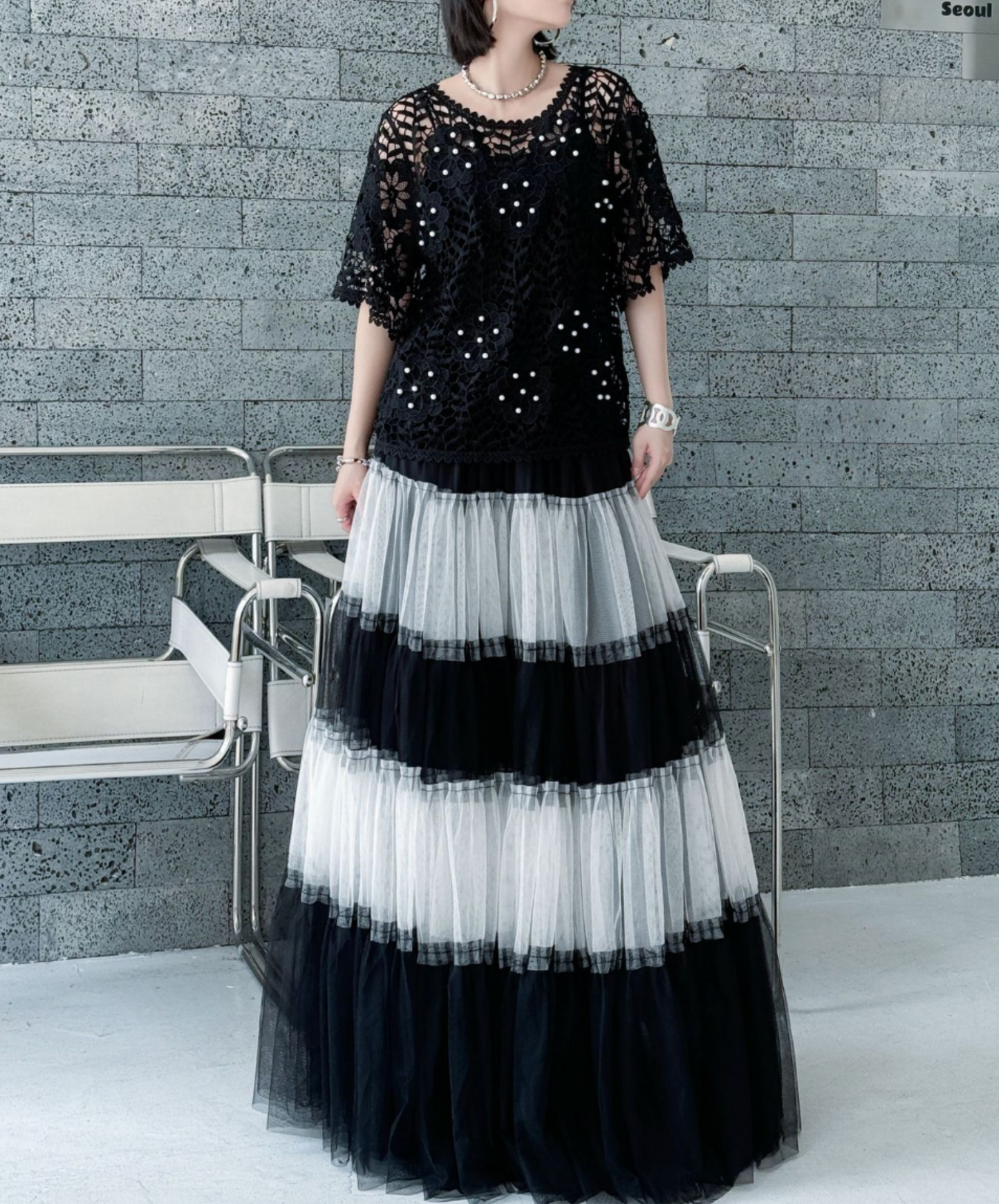 monotone border tulle skirt EN2282