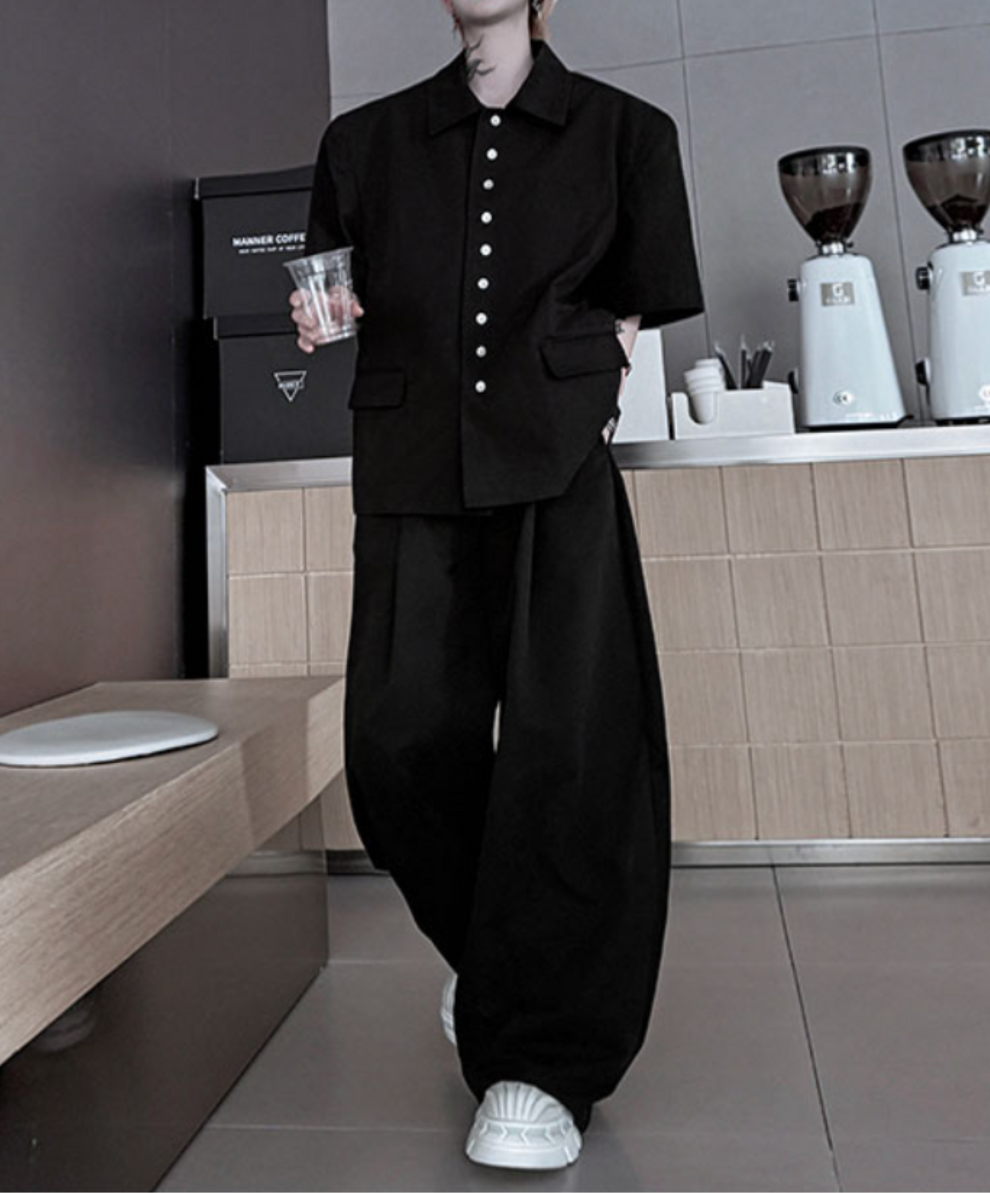 【style75】dark mode outfit set EN2114(shirt + pants set)