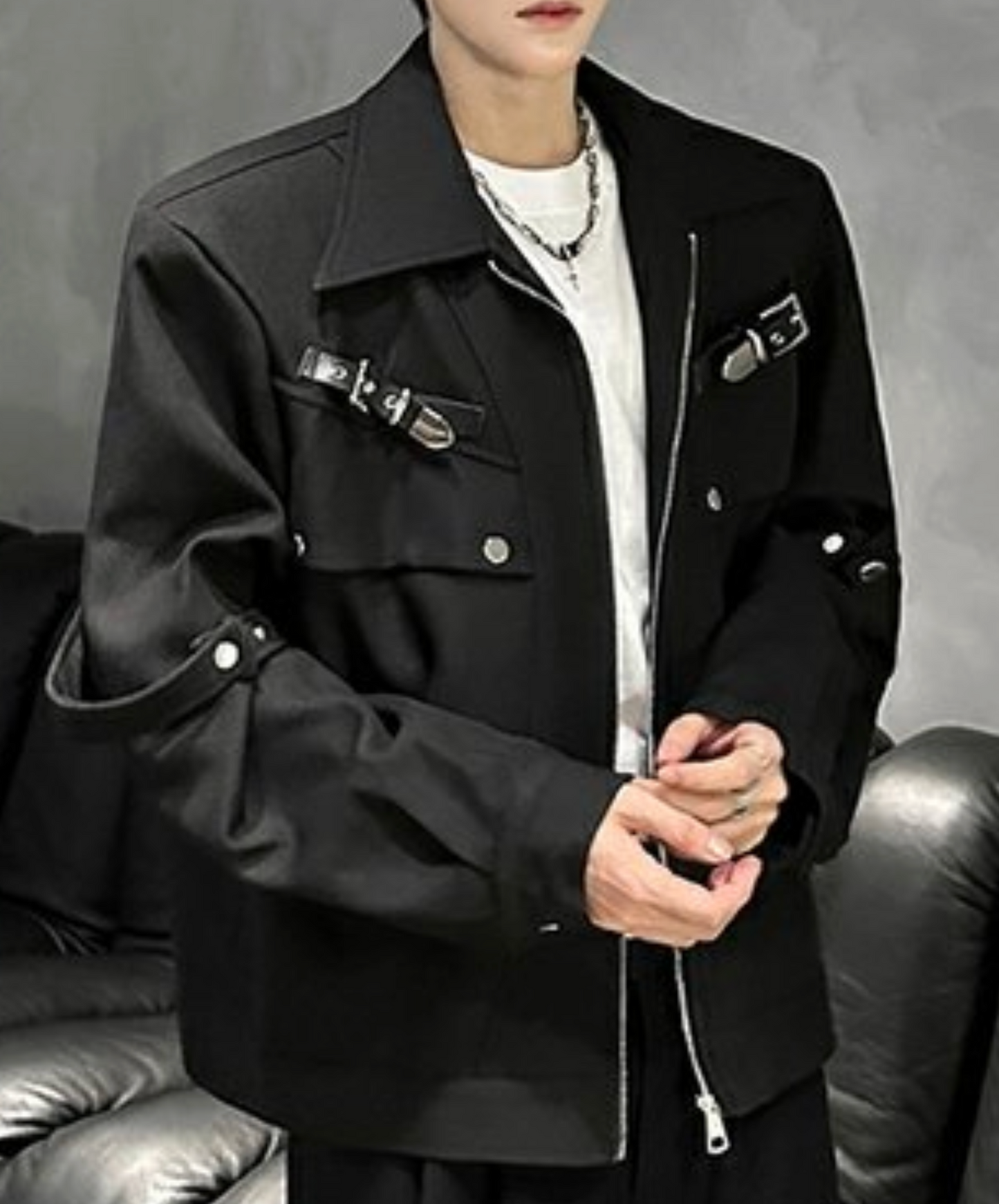 dark metal button short length jacket EN2455