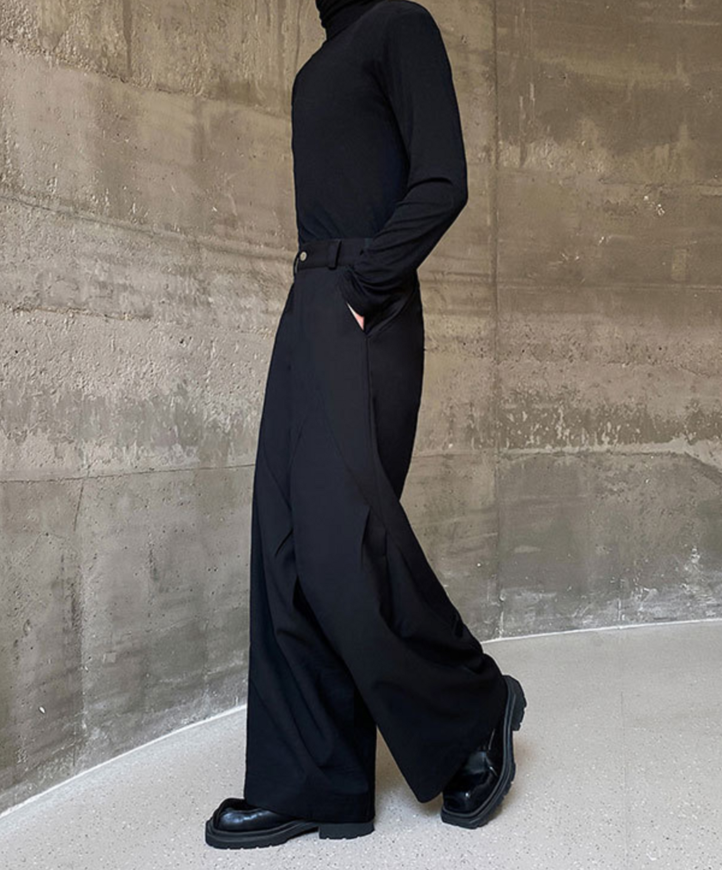 pleated stitch design straight wide pants EN1402