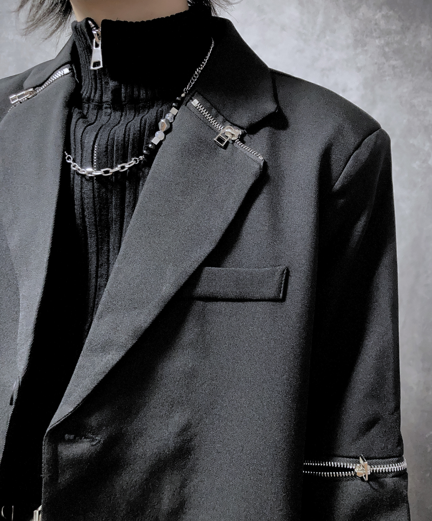 【style64】dark mode outfit set EN1883(jacket + sweater + pants set)