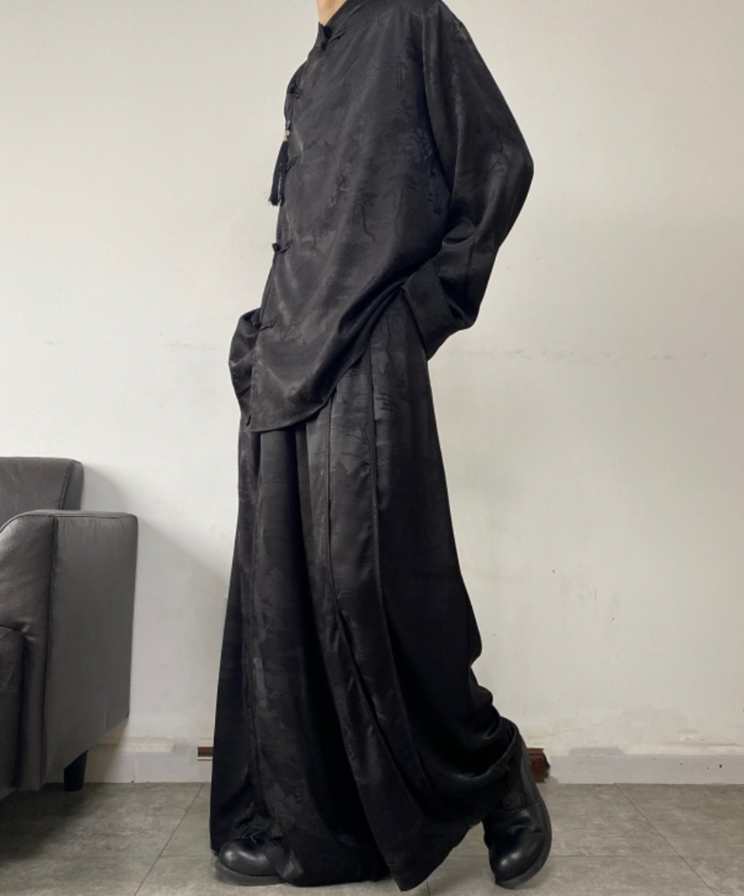 with chinese style printed tassel long pants EN1518