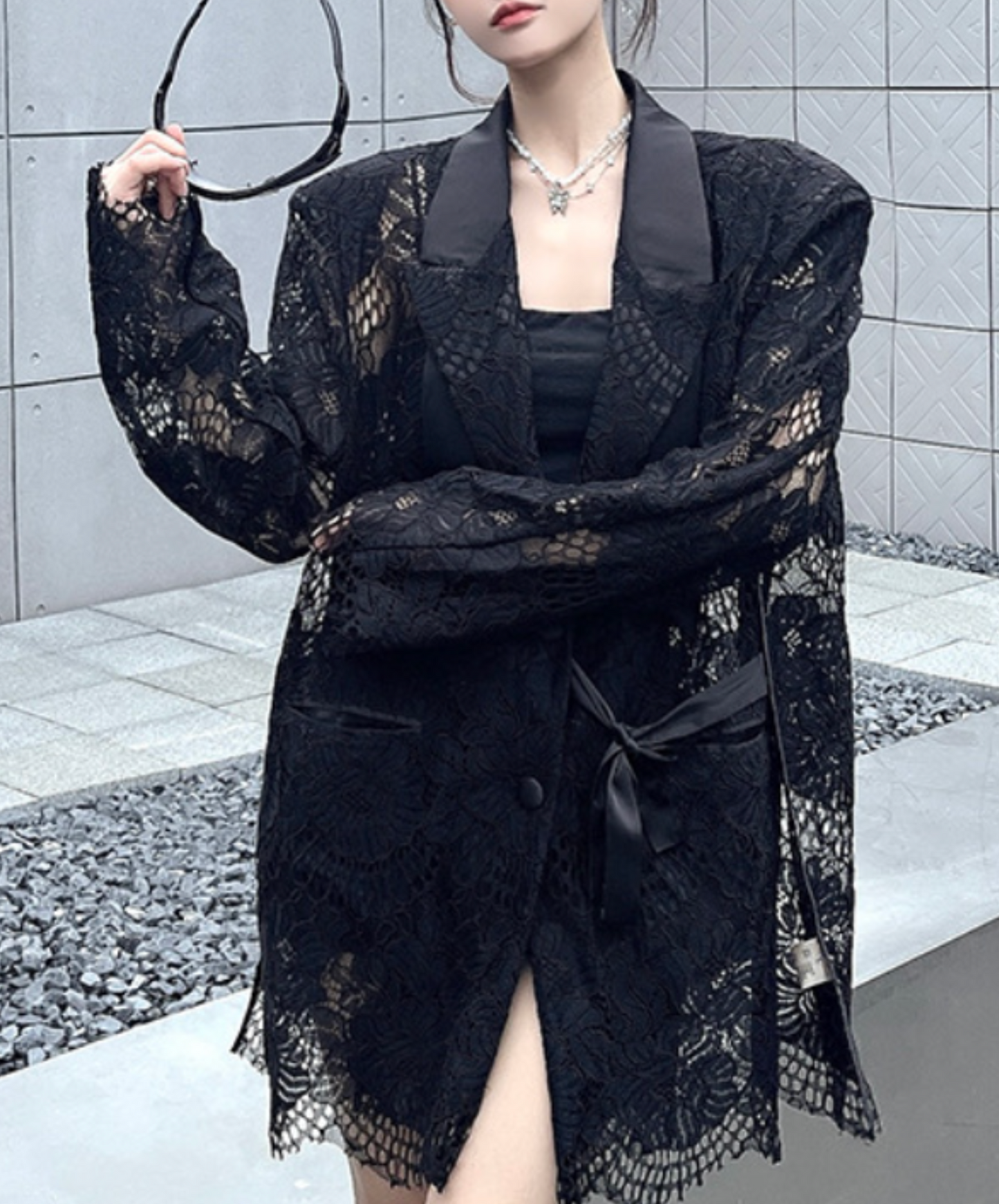 lace splicing ribbon jacket EN2328