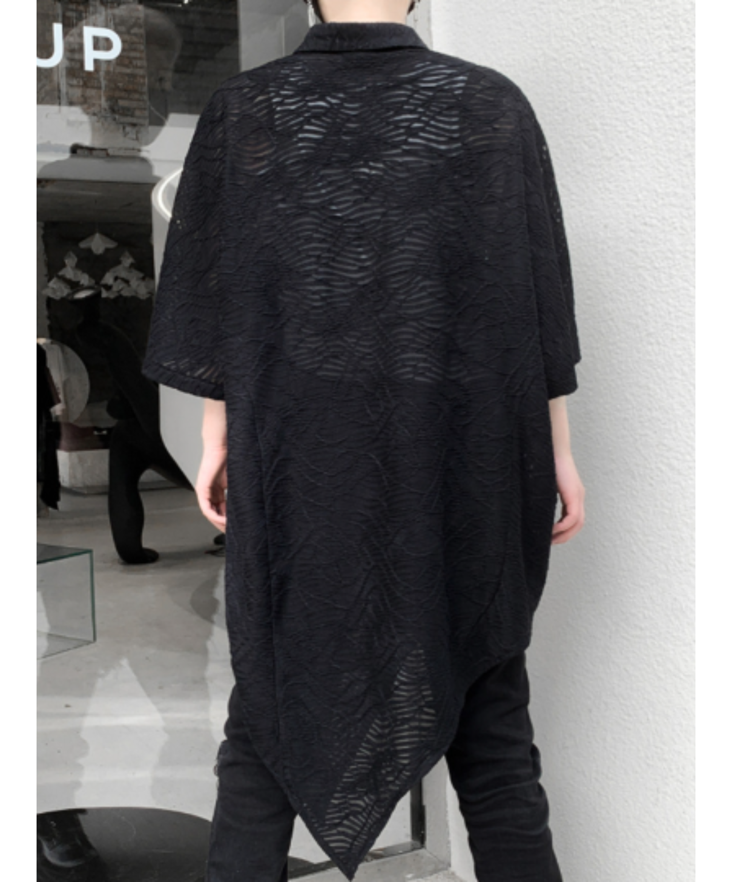 bat-shaped openwork pattern shirt EN3008