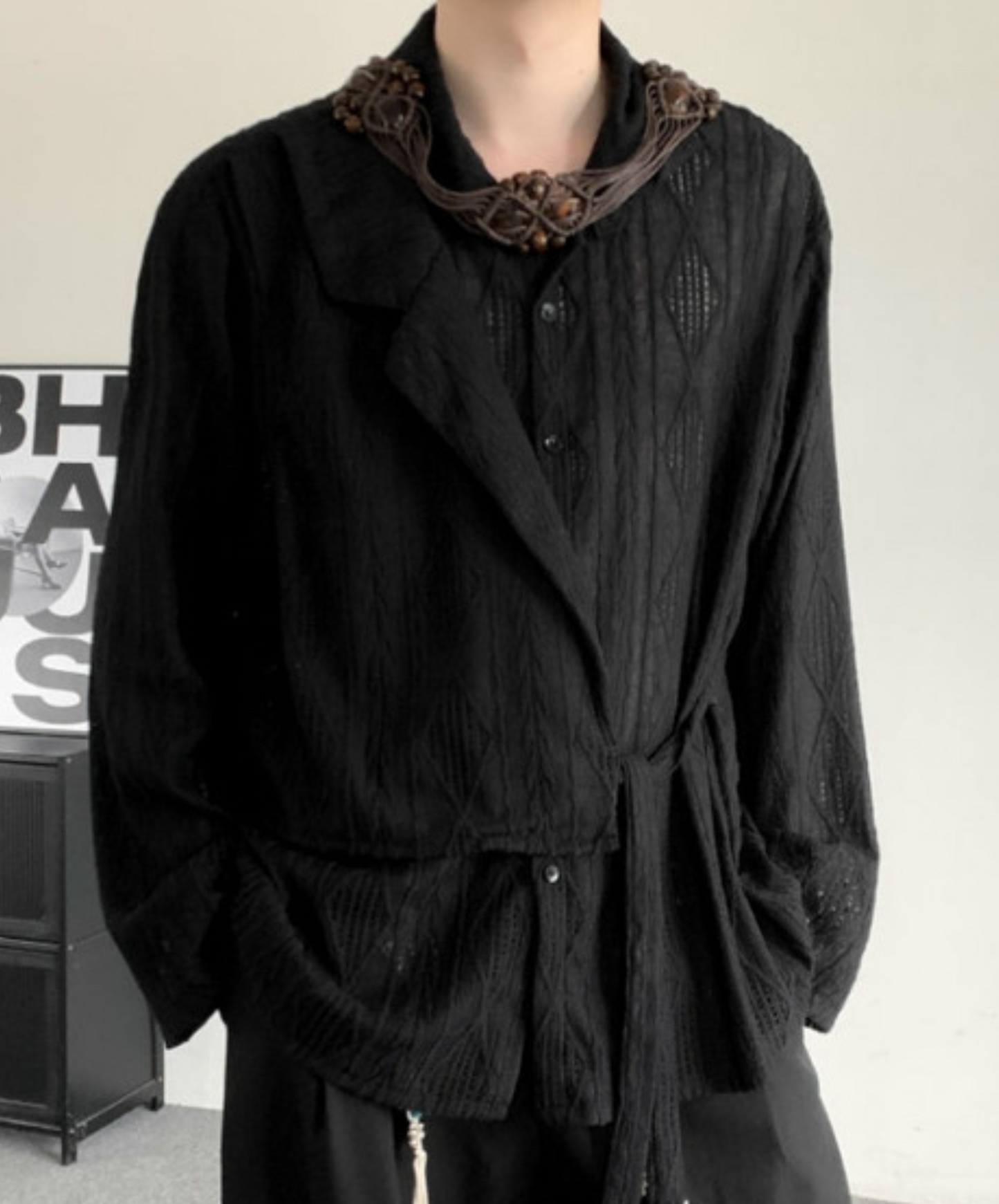 chinese style strap jacquard shirt EN2369