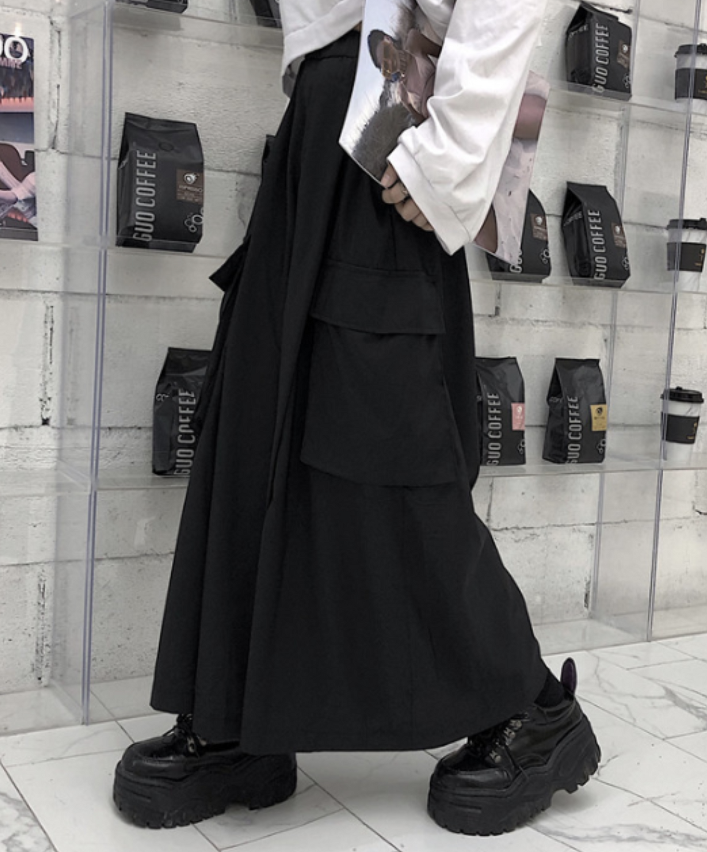 dark big pocket wide pants EN1042