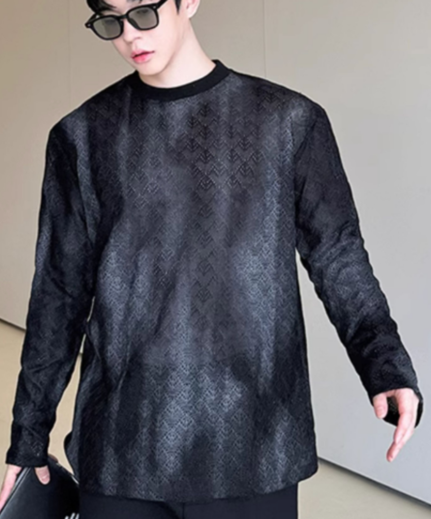 dark sheer jacquard long t-shirt EN2377